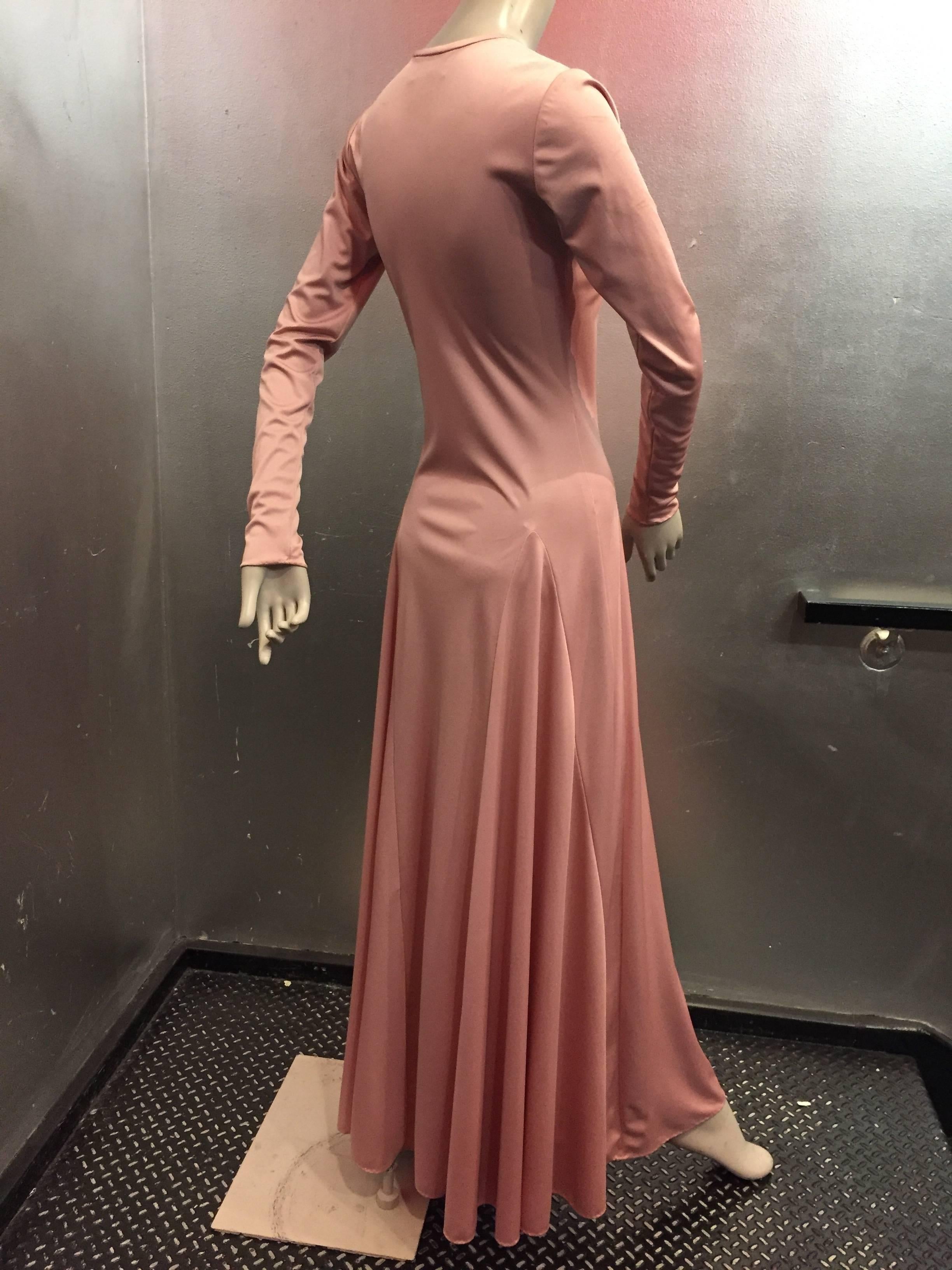 1970s Esteban Rose Pink Silk Jersey Disco Maxi w Lace Up Detail In Excellent Condition In Gresham, OR