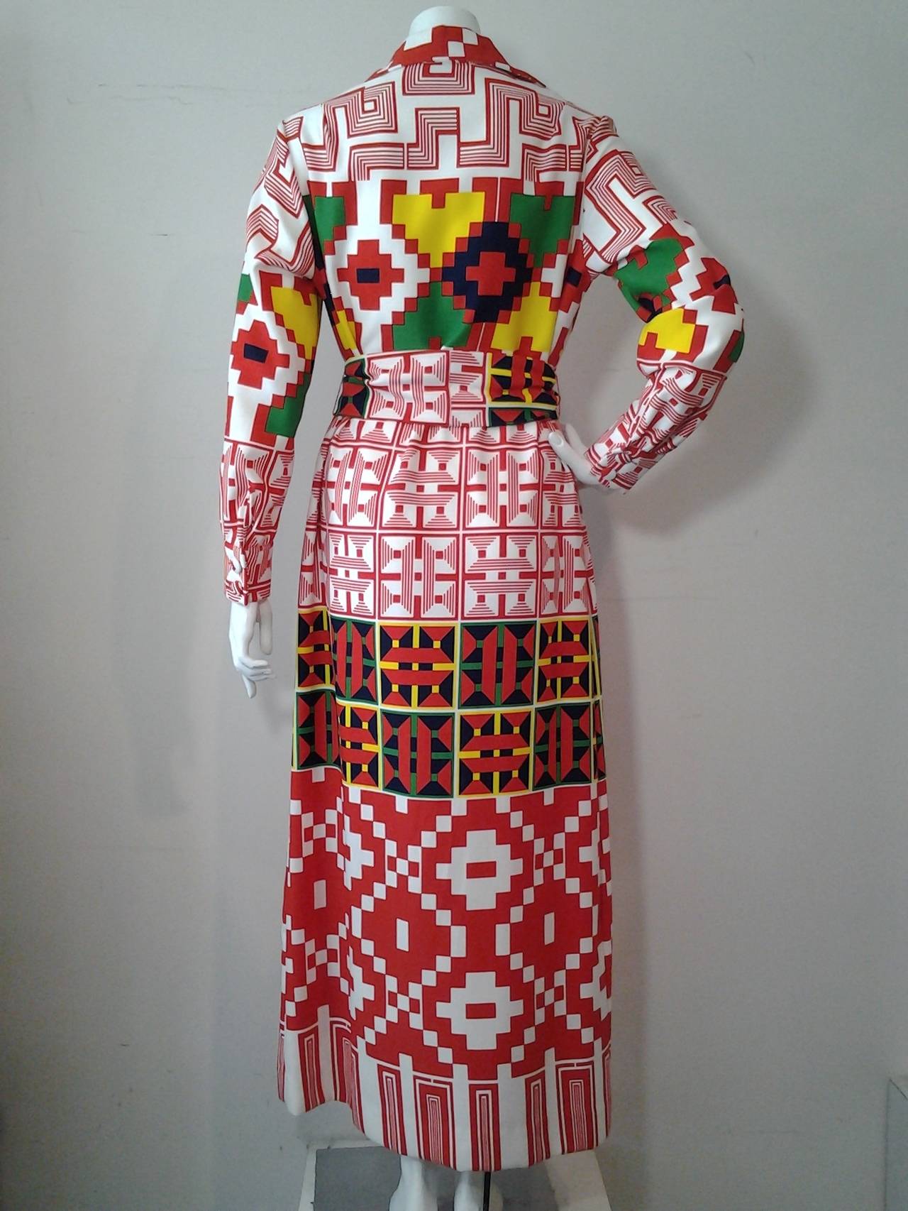 Women's 1970s Lanvin Button-Down Navaho Patterned Maxi Dress