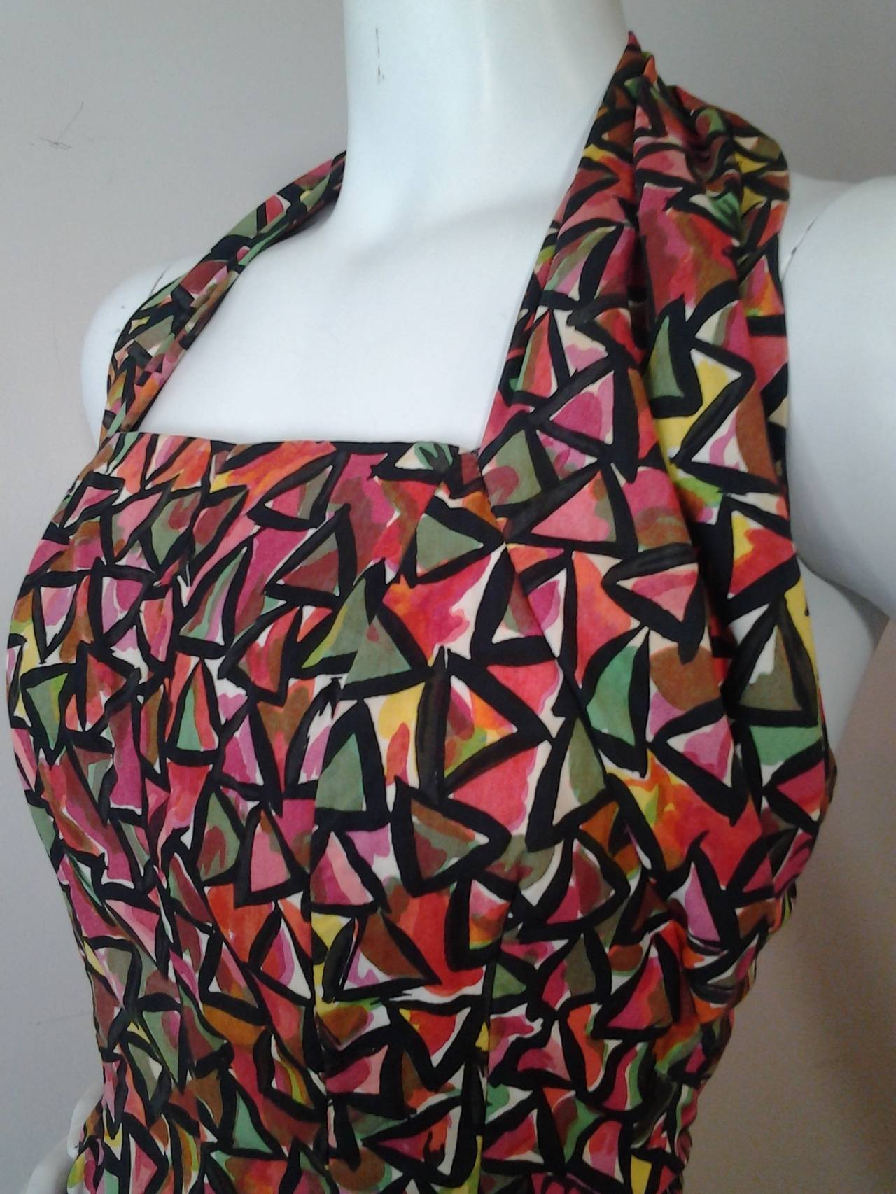 Women's 1950s Suzie Perette Cotton Halter Sundress in Bold Graphic Print