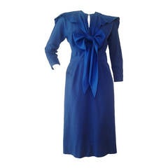 1940s Important Claire McCardell Cobalt Wool and Silk Dress