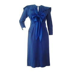 1940s Important Claire McCardell Cobalt Wool and Silk Dress 4