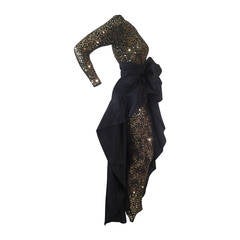 Vintage 1980s Lillie Rubin Sequined Lace BodySuit w/ Taffeta Wrap Skirt