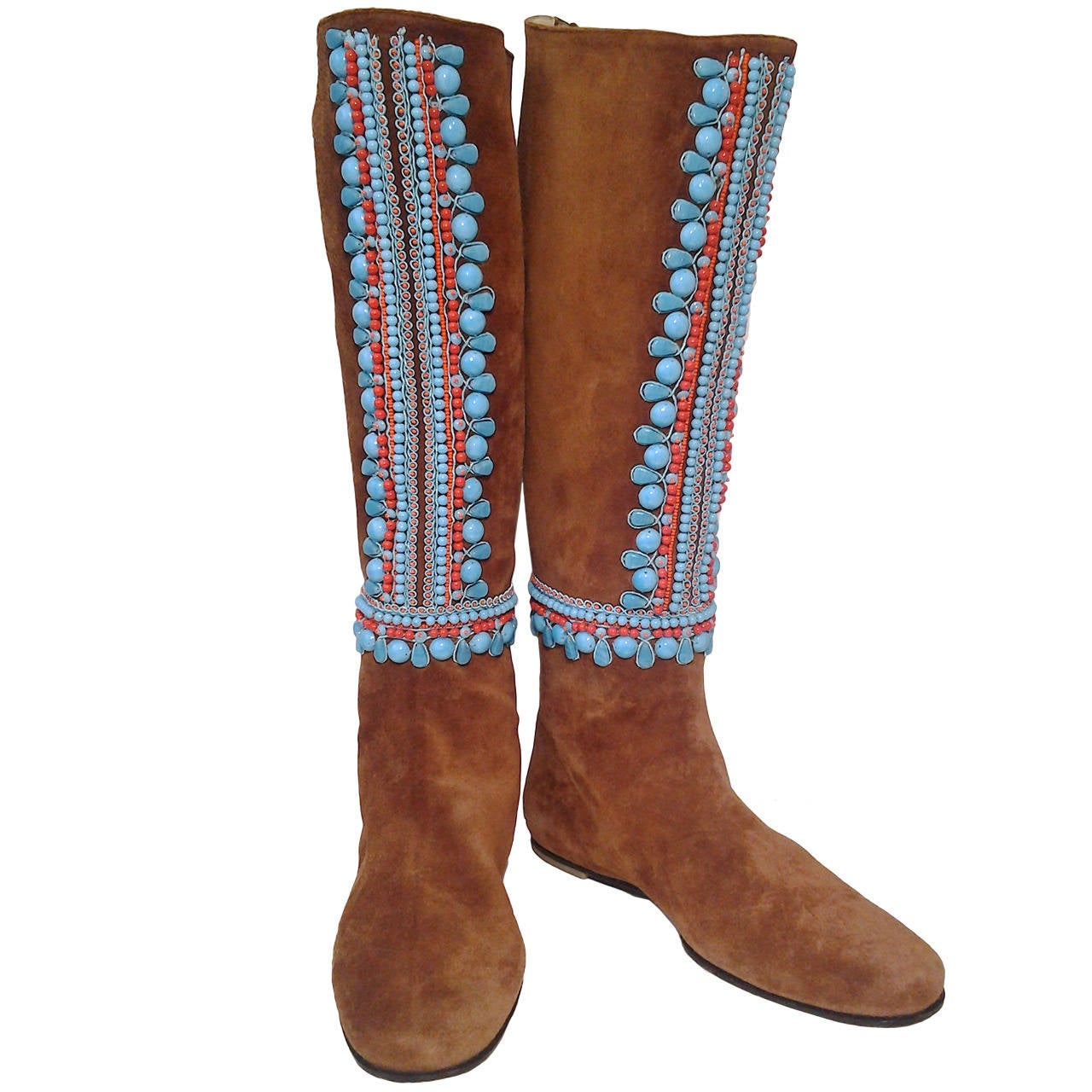 Miss Trish of St. Moritz Suede Moccasin Boots w/  Ethnic Style Beading
