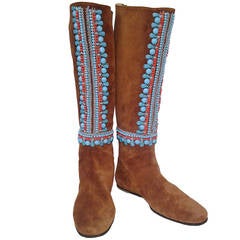 Miss Trish of St. Moritz Suede Moccasin Boots w/  Ethnic Style Beading