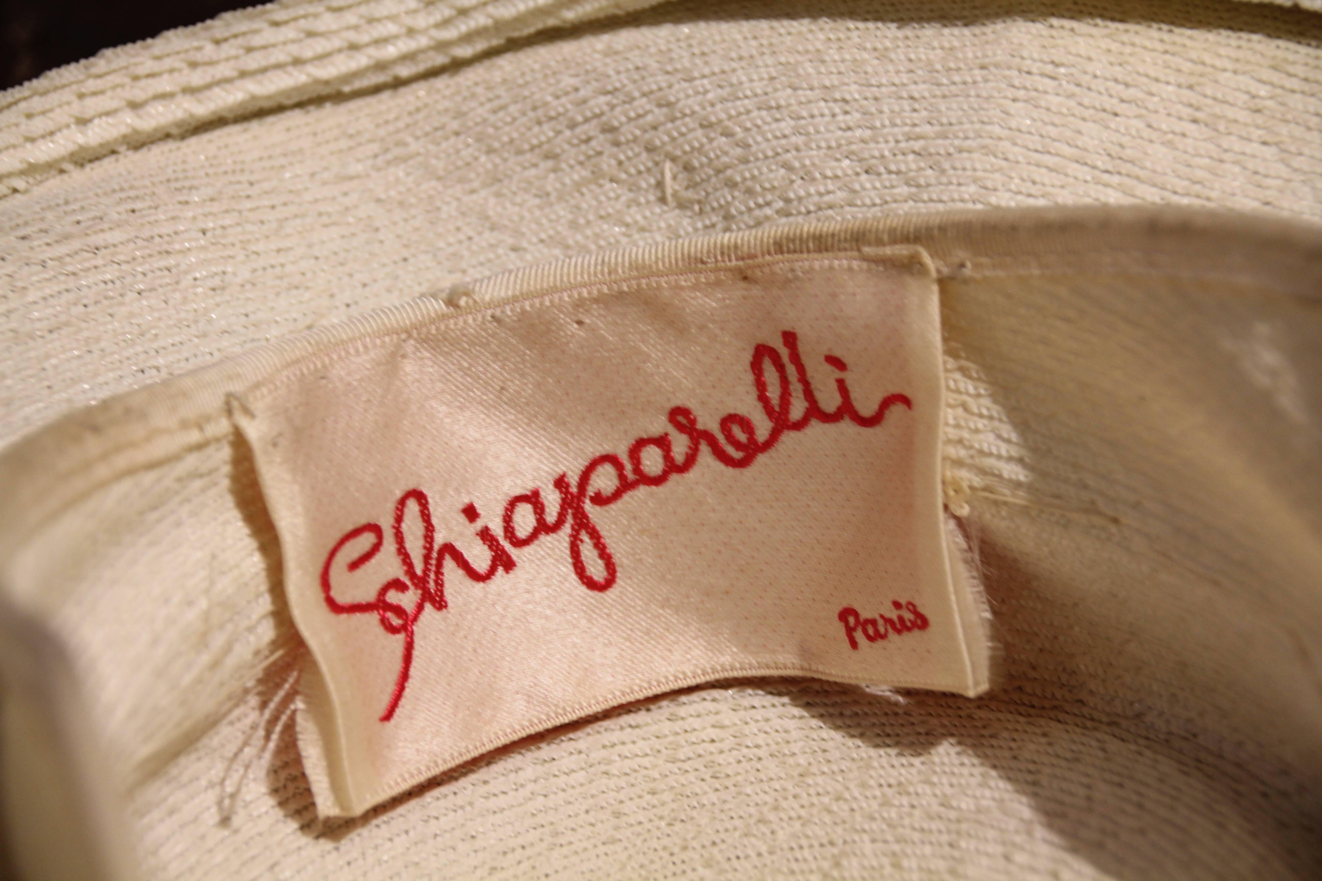 1950s Elsa Schiaparelli White Straw Hat with Silk Lilacs Circling Brim In Excellent Condition In Gresham, OR