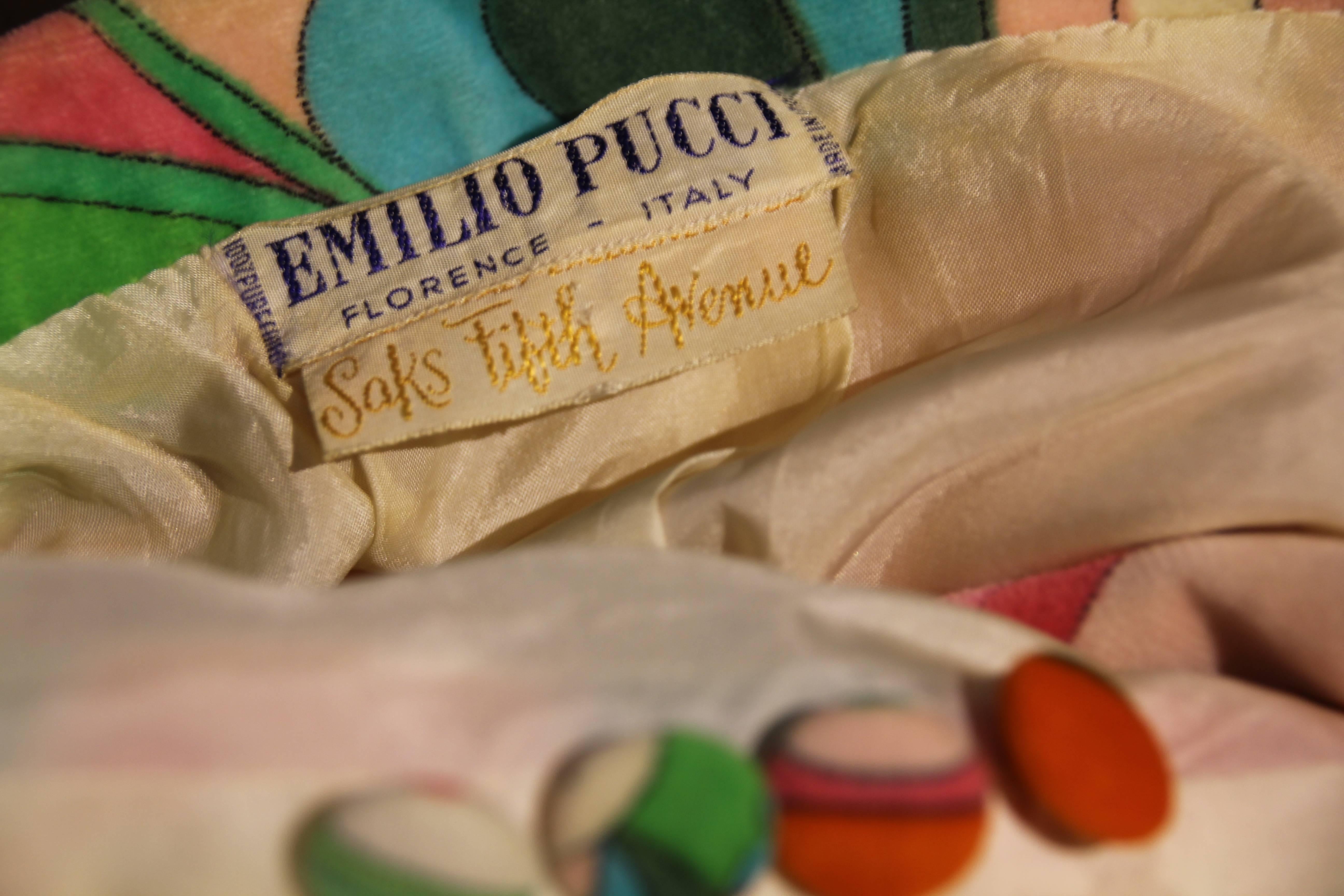 Brown 1960s Emilio Pucci Cotton Velveteen Jacket in Delicious Sorbet Palette
