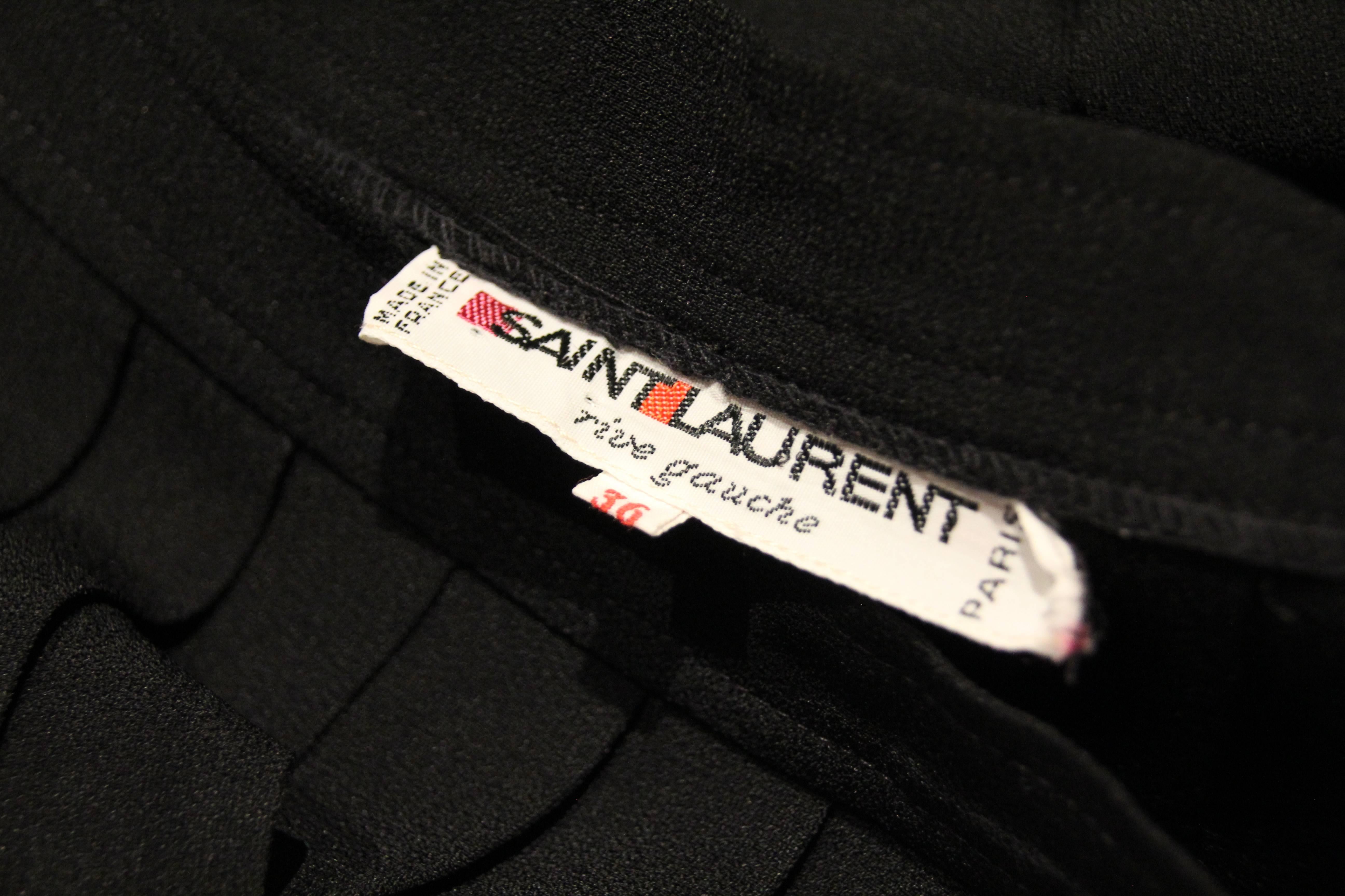 1990s Saint Laurent Black Rayon Crepe Pleated Knee-Length Skirt In Excellent Condition For Sale In Gresham, OR