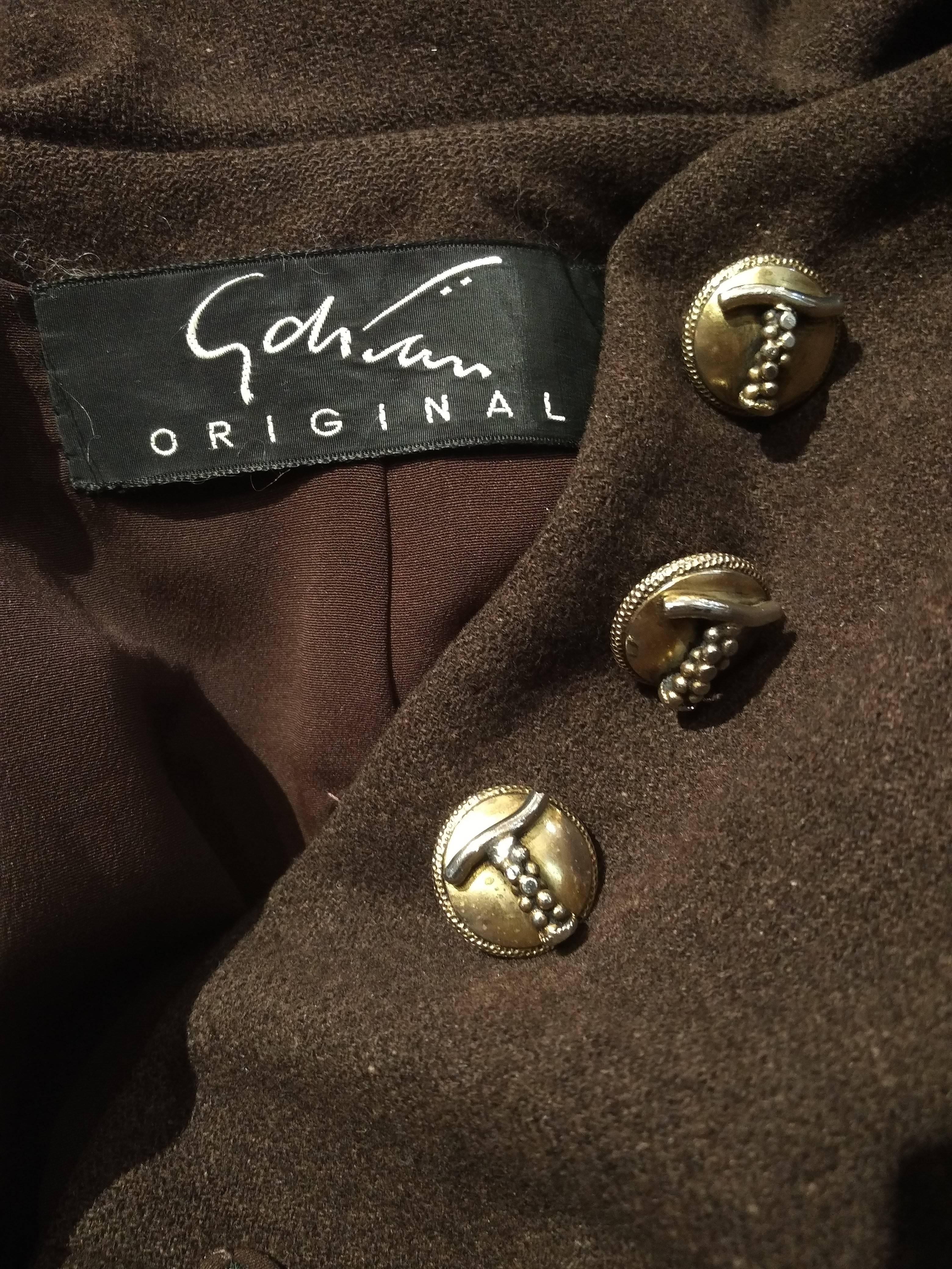 1940s Adrian Original Chocolate Brown Wool Suit w Large Rounded Collar / Caplet In Excellent Condition In Gresham, OR