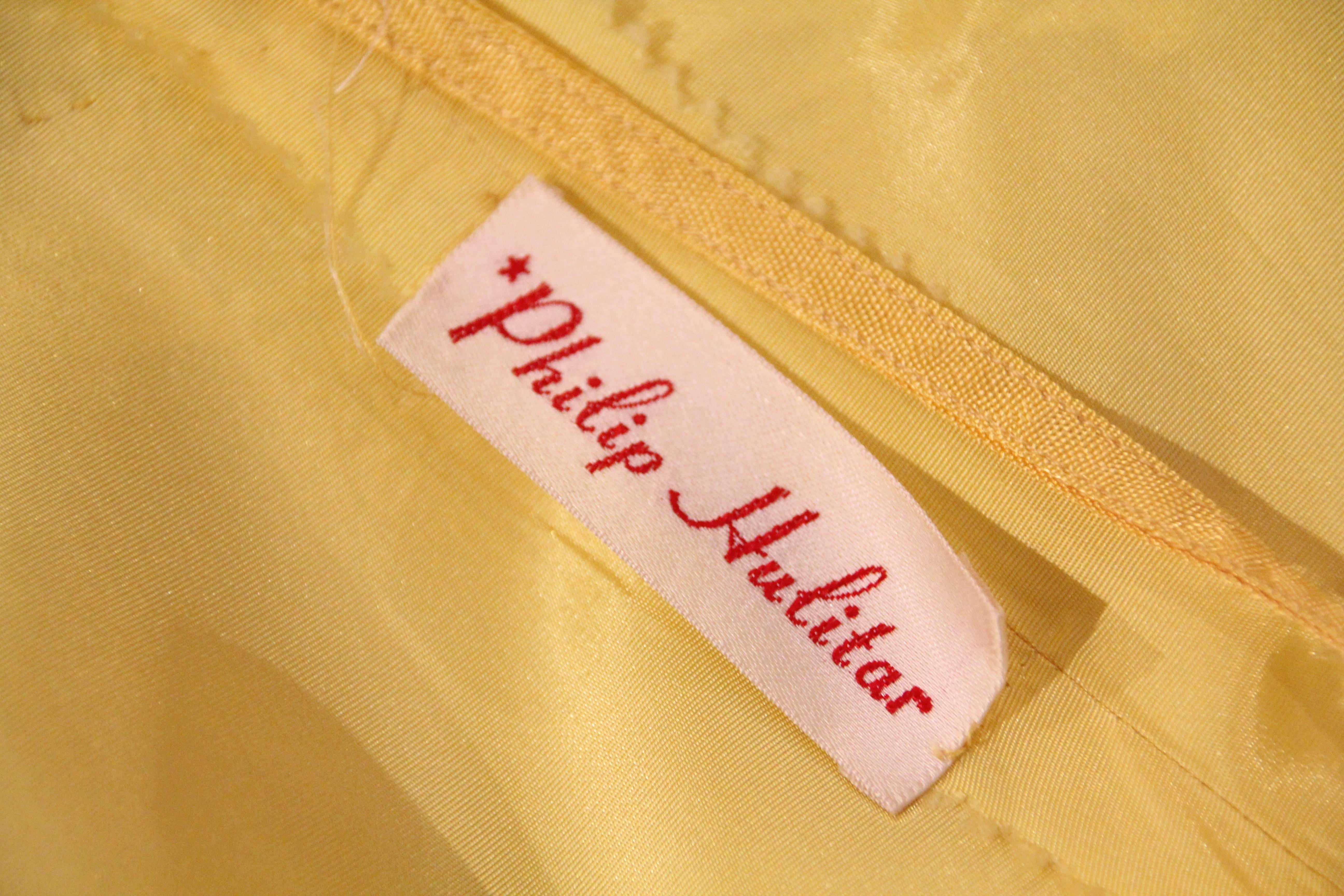 Women's Late 1950s Philip Hulitar Canary Yellow Pouf Fishtail Cocktail Dress
