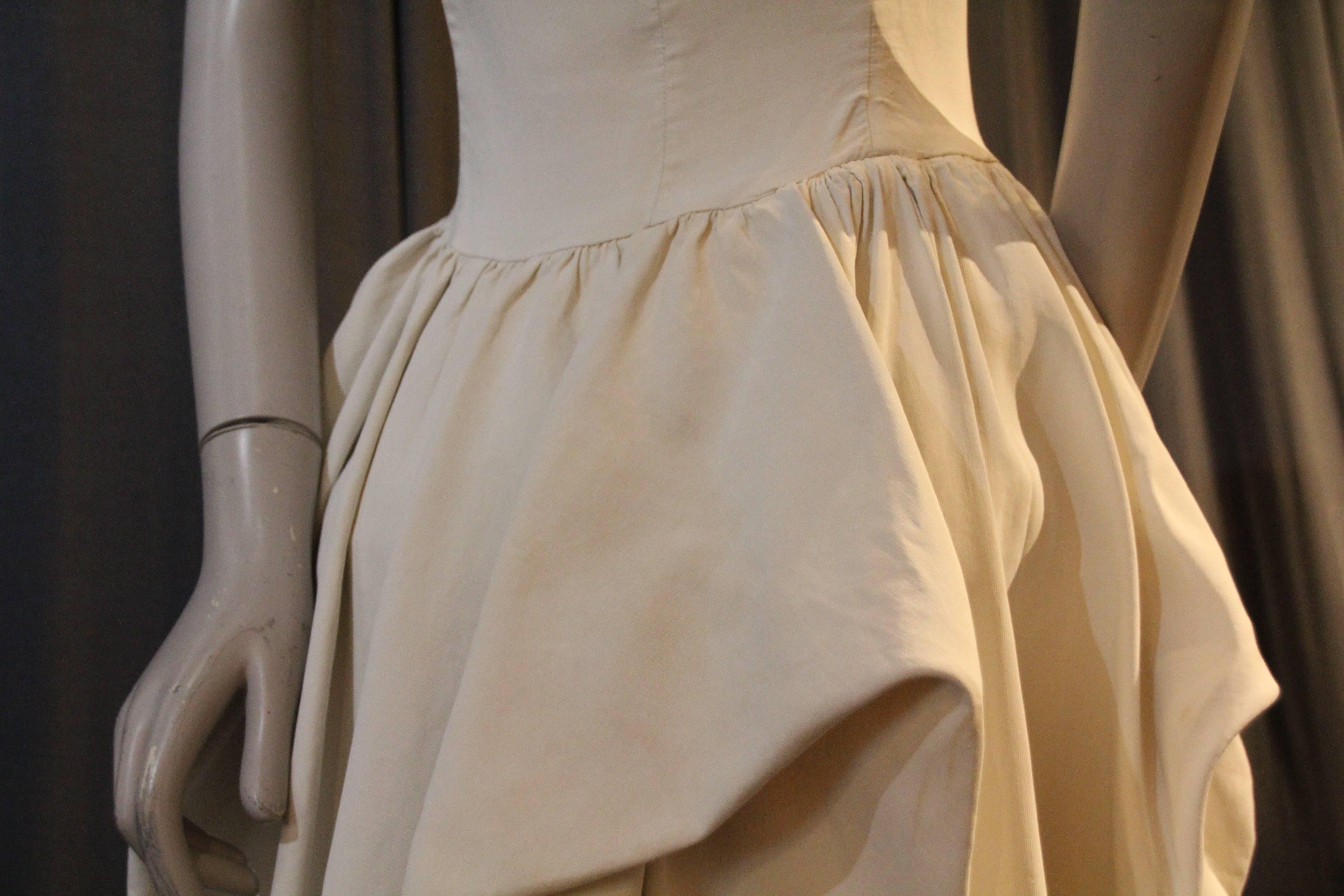 Late 1940s Ceil Chapman Ivory Rayon Faille Ball Gown w Gathered Pouf Hips 1