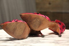 1950s Herbert Levine Burgundy Spotted Silk D'Orsay Pump w Bow at Toe