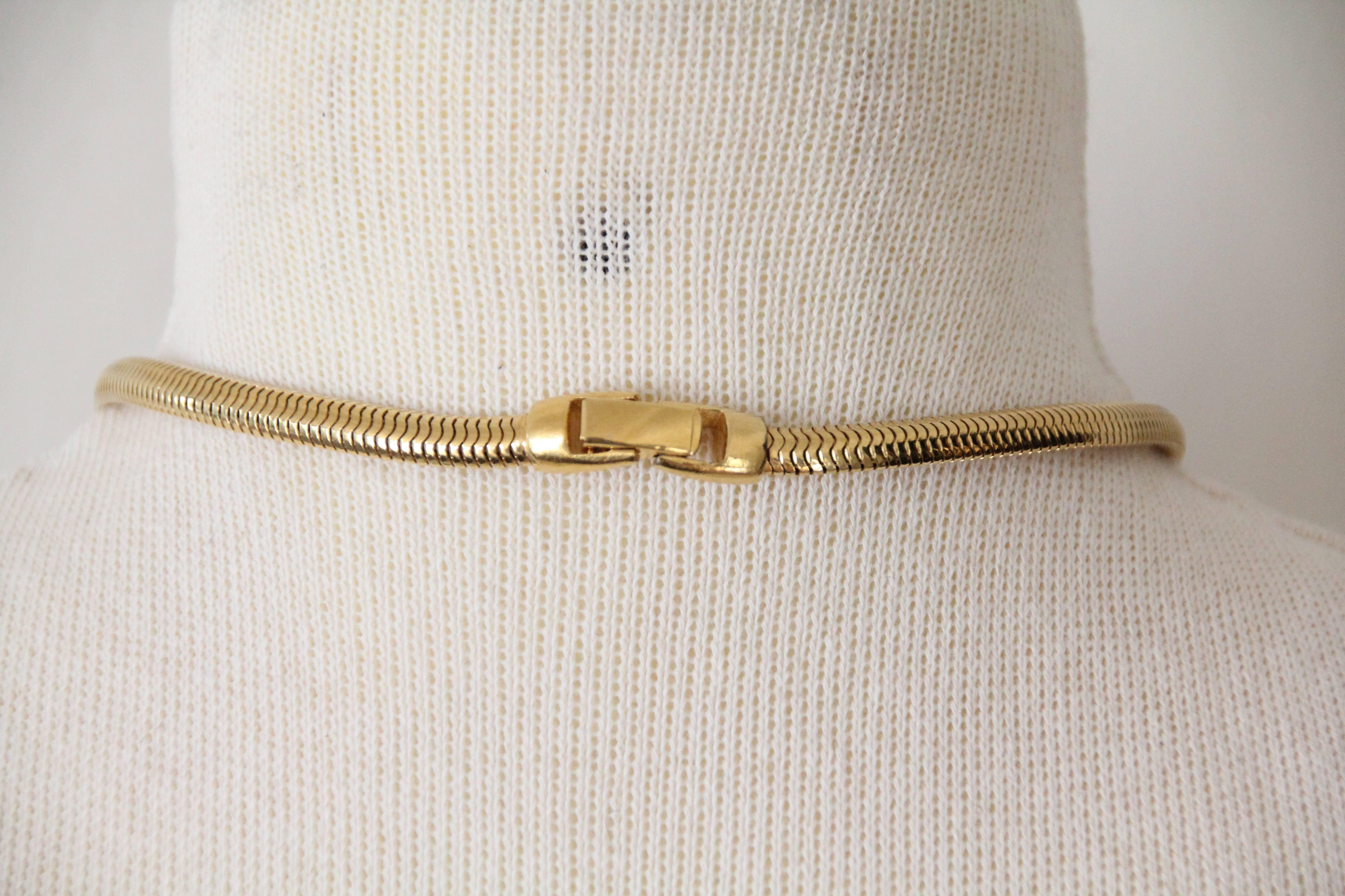 1980s YSL Egyptian-Inspired Brushed Gold-Tone Pendant w Hematite and Chain 1