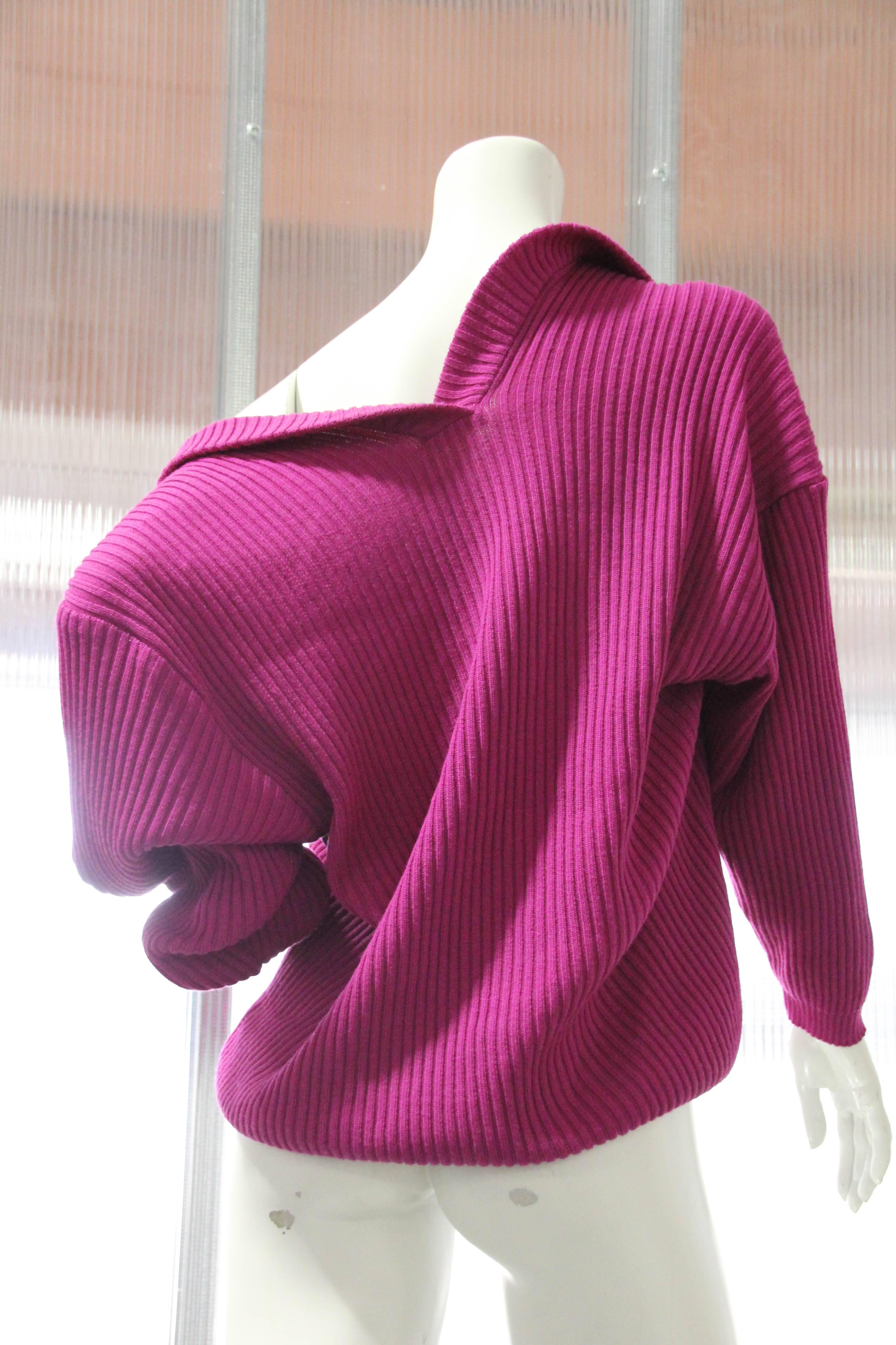 1980s Gianfranco Ferre Fuchsia Wool Rib-Knit Slouch-Style Sweater  1