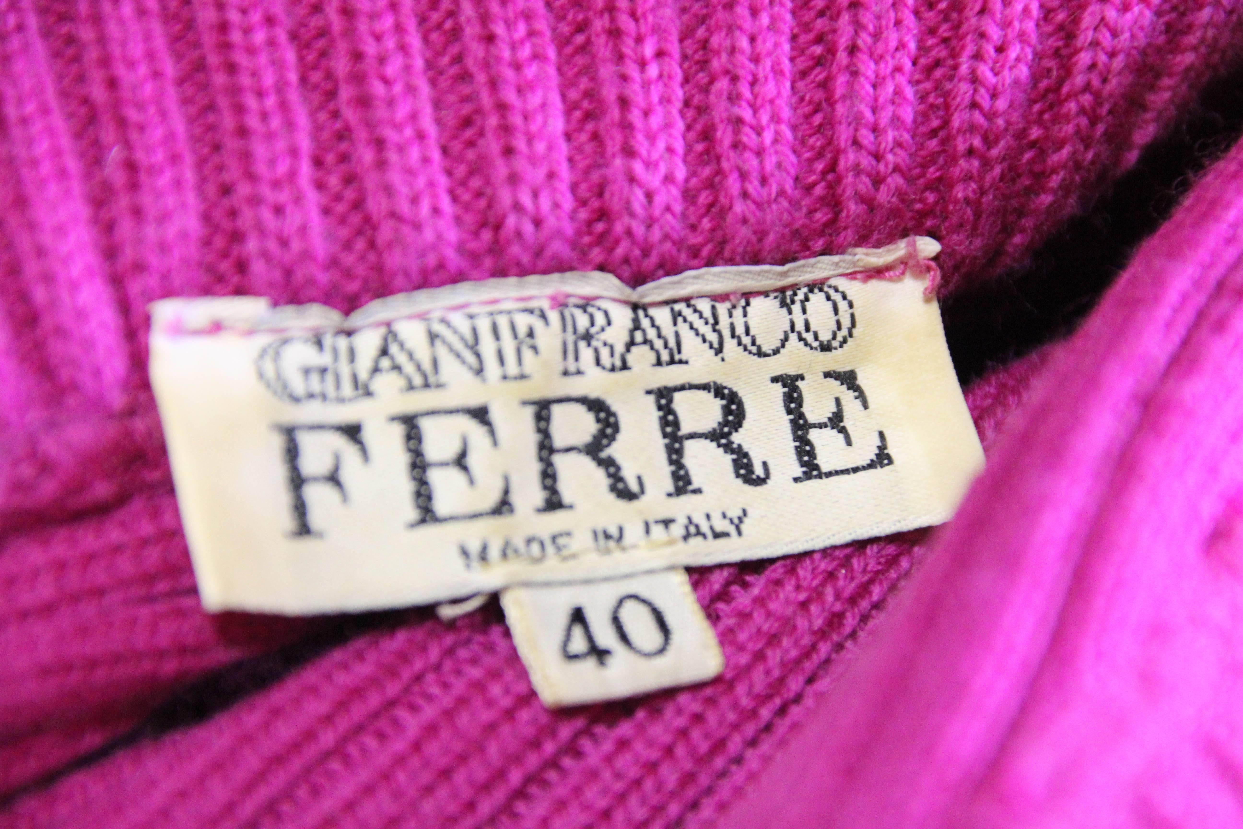 1980s Gianfranco Ferre Fuchsia Wool Rib-Knit Slouch-Style Sweater  2