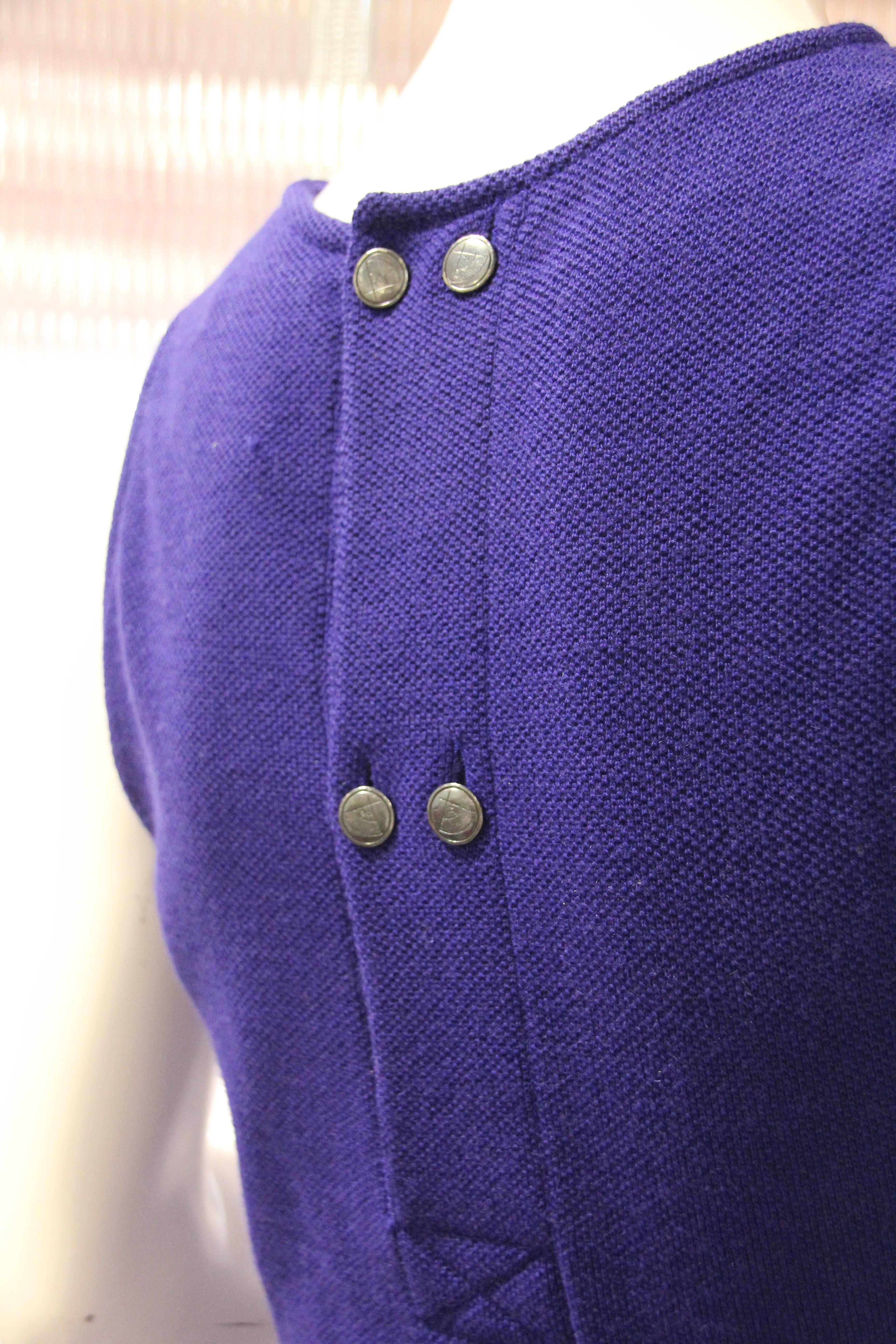 1980s Karl Lagerfeld Royal Purple Double Knit Wool Body-Con Dress w Back Buttons For Sale 2