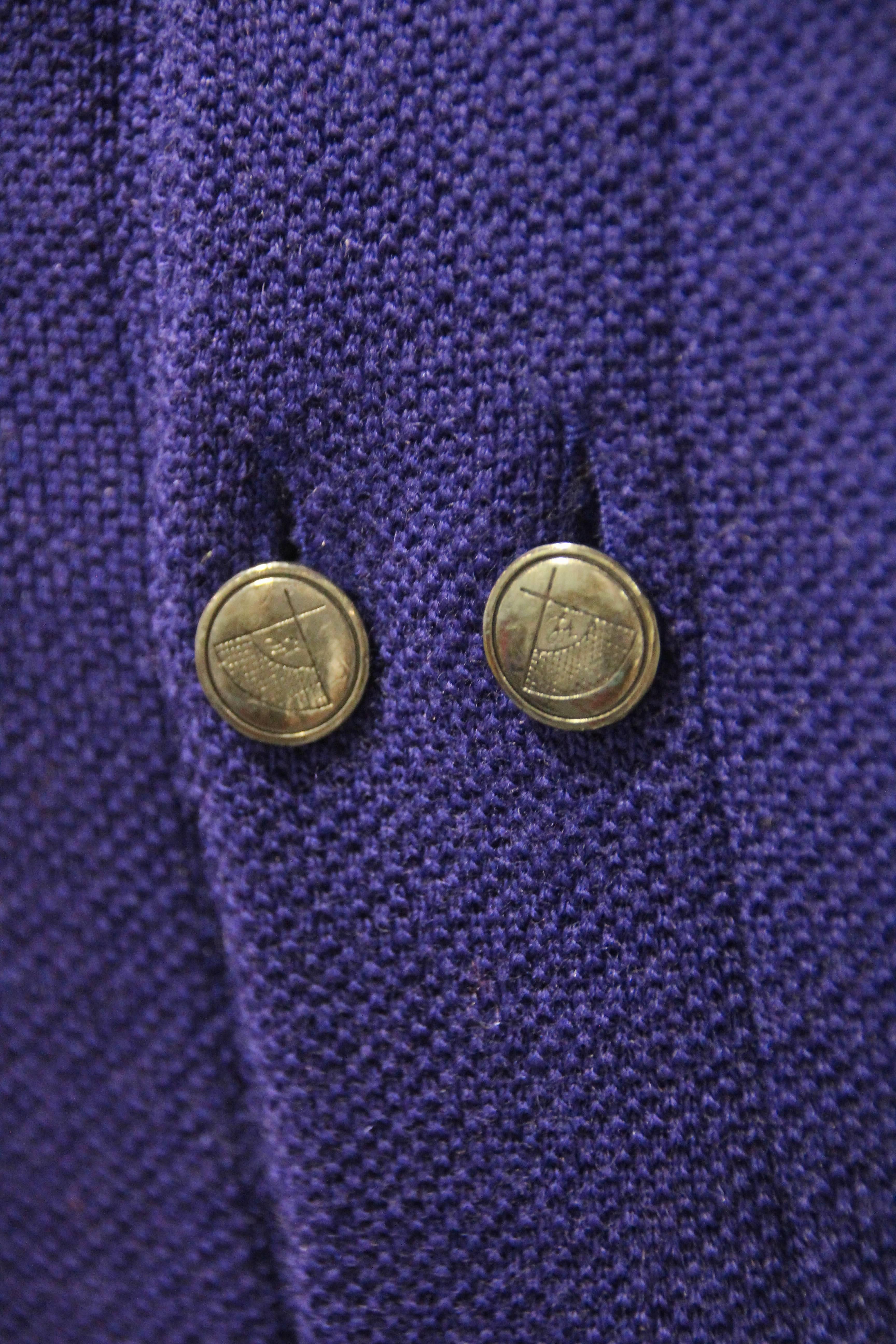 1980s Karl Lagerfeld Royal Purple Double Knit Wool Body-Con Dress w Back Buttons For Sale 1