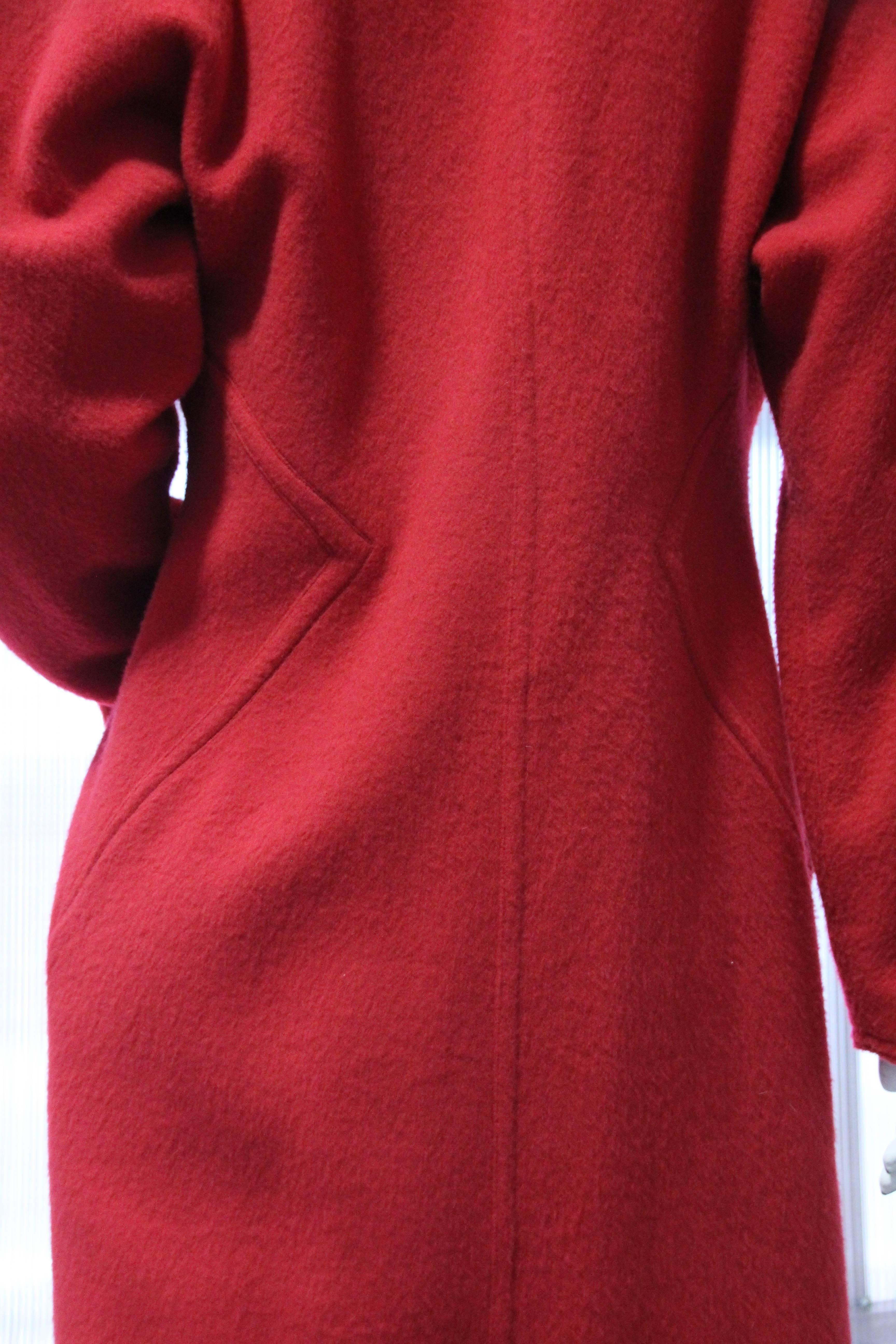 1980s Gianni Versace Primary Red Wool Coat w Angular Trapunto Stitching Details For Sale 1