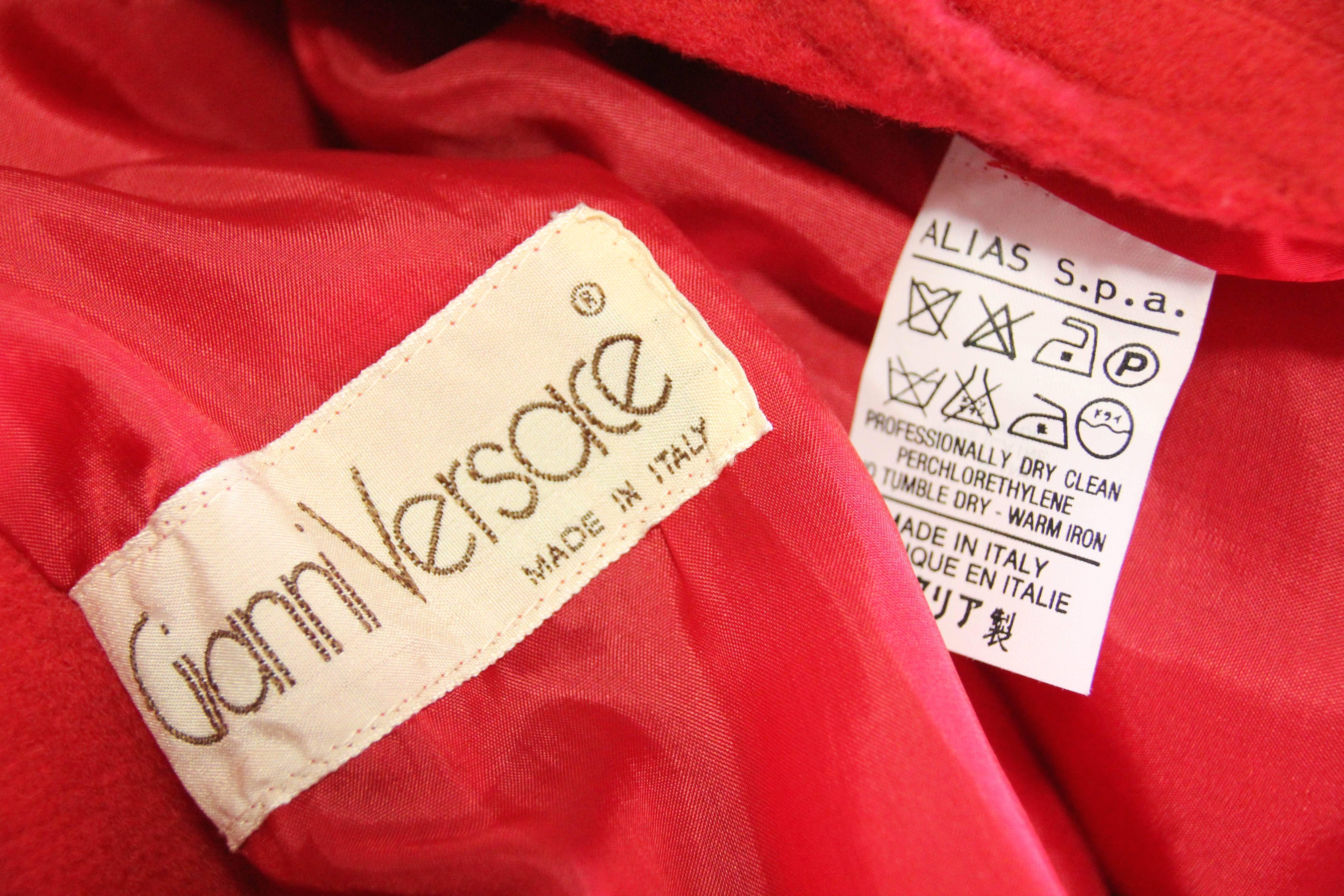1980s Gianni Versace Primary Red Wool Coat w Angular Trapunto Stitching Details For Sale 3