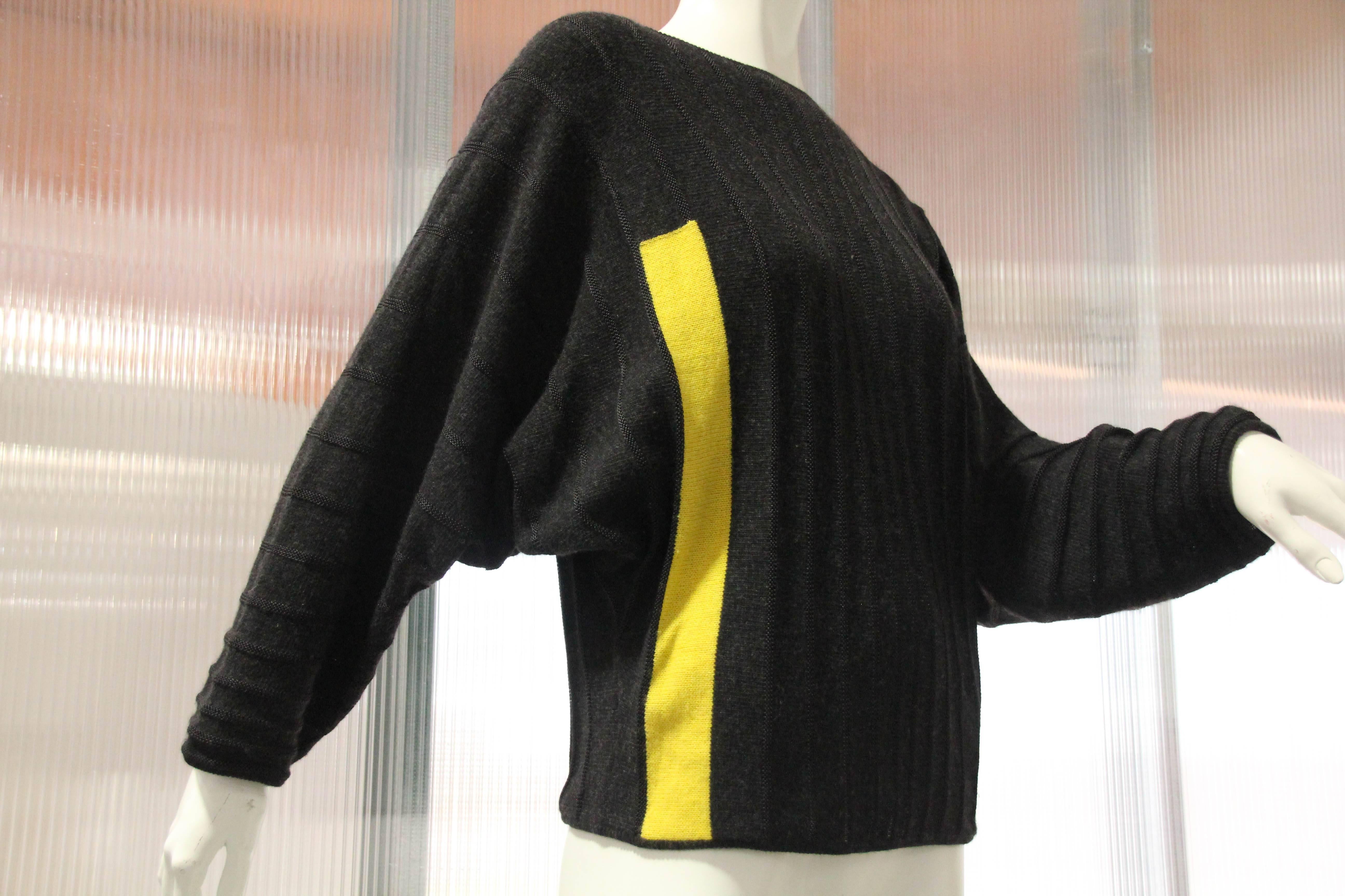 Black 1980s Gianni Versace Color-Blocked Wool Rib-Knit Dolman-Sleeve Sweater