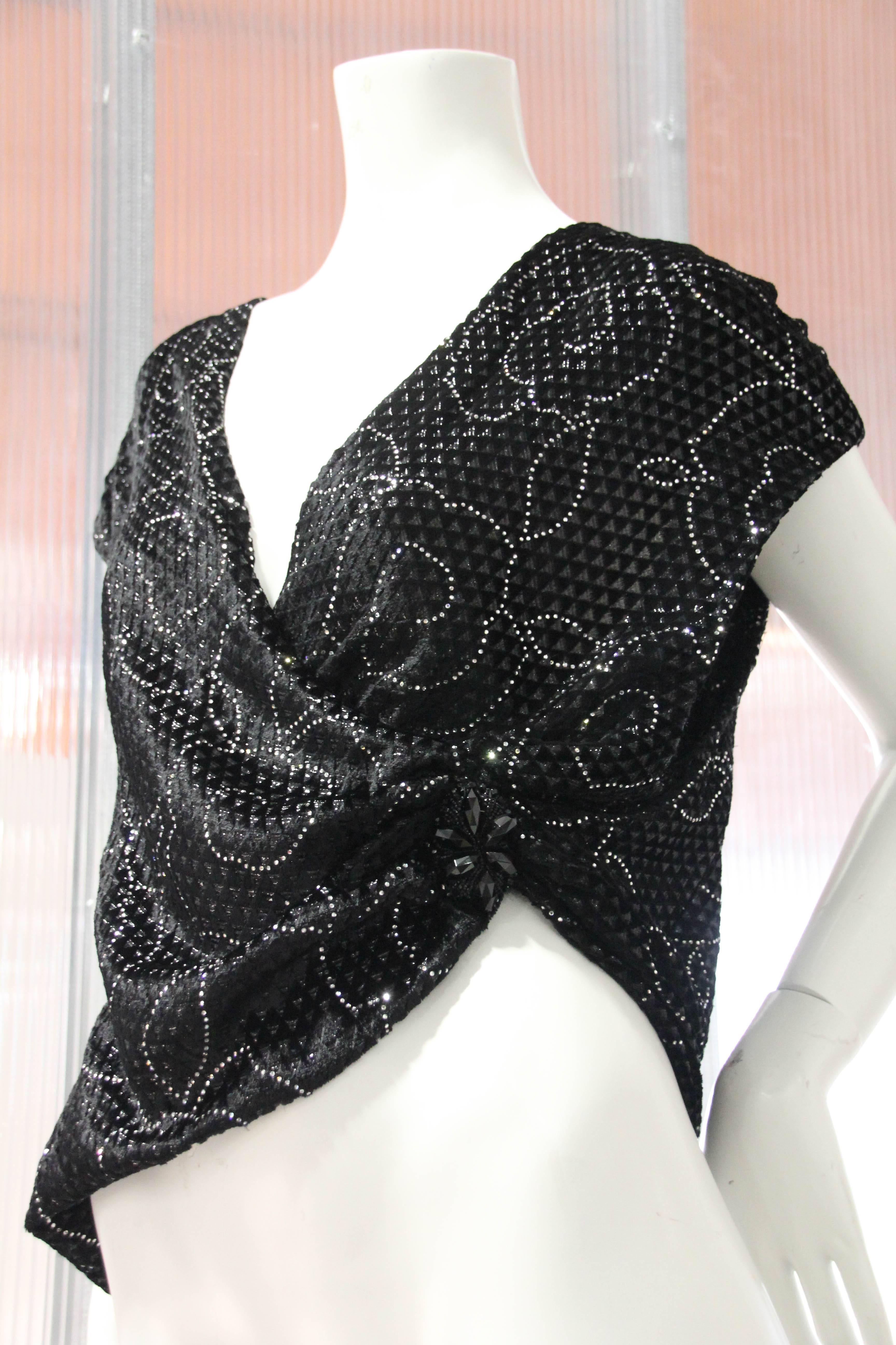 1980s Emanuel Ungaro Couture Wrap Top with Channel-Set Rhinestone Embellishment In Excellent Condition In Gresham, OR