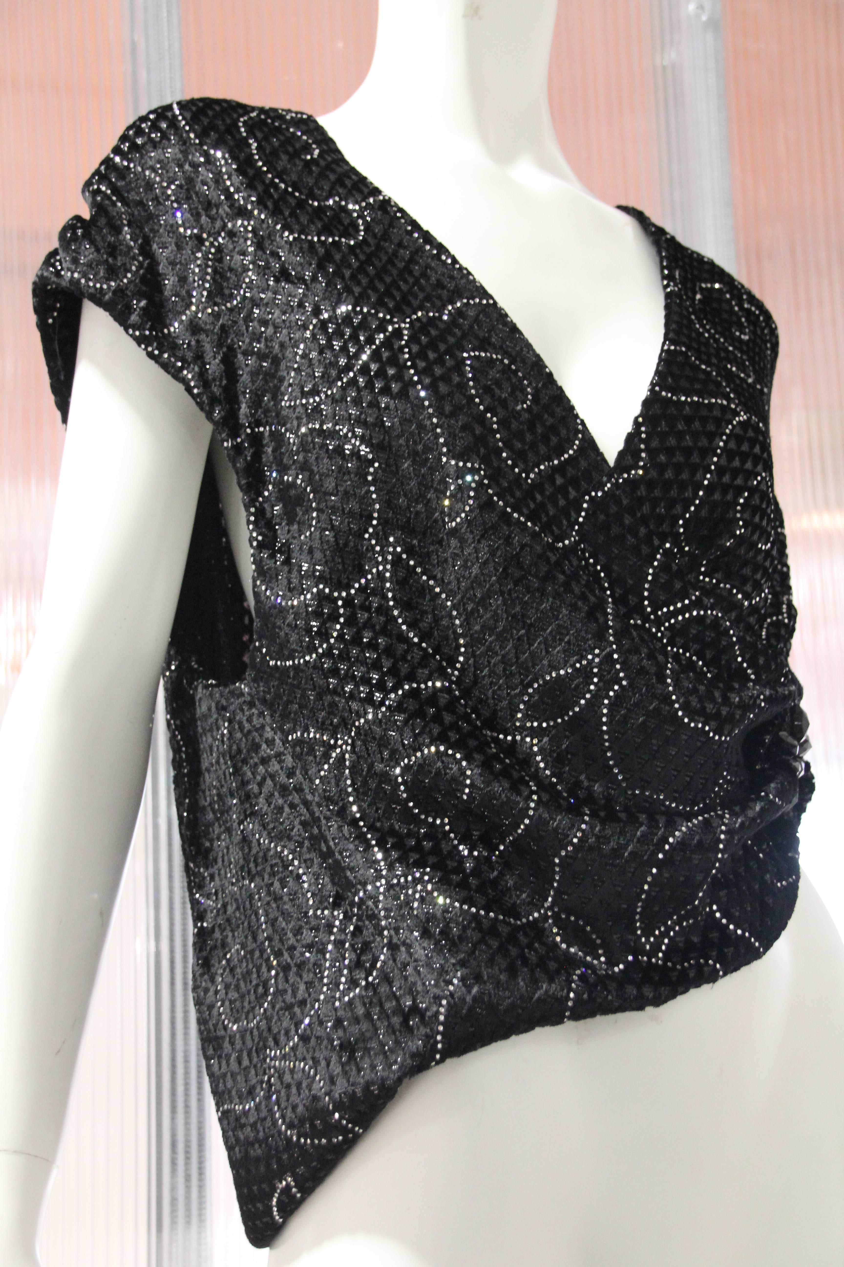 Women's 1980s Emanuel Ungaro Couture Wrap Top with Channel-Set Rhinestone Embellishment