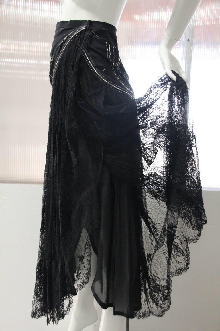 Chic Little mid-1980s Emanuel Ungaro Haute Couture Handmade Black Silk & Lace Camisole Top