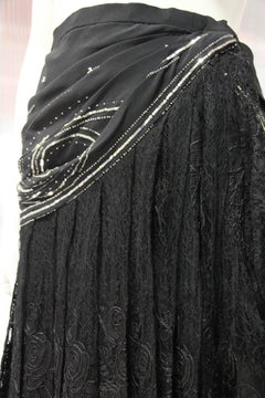 1980s Emanuel Ungaro Couture Beaded and Sequined French Lace Wrap Maxi Skirt
