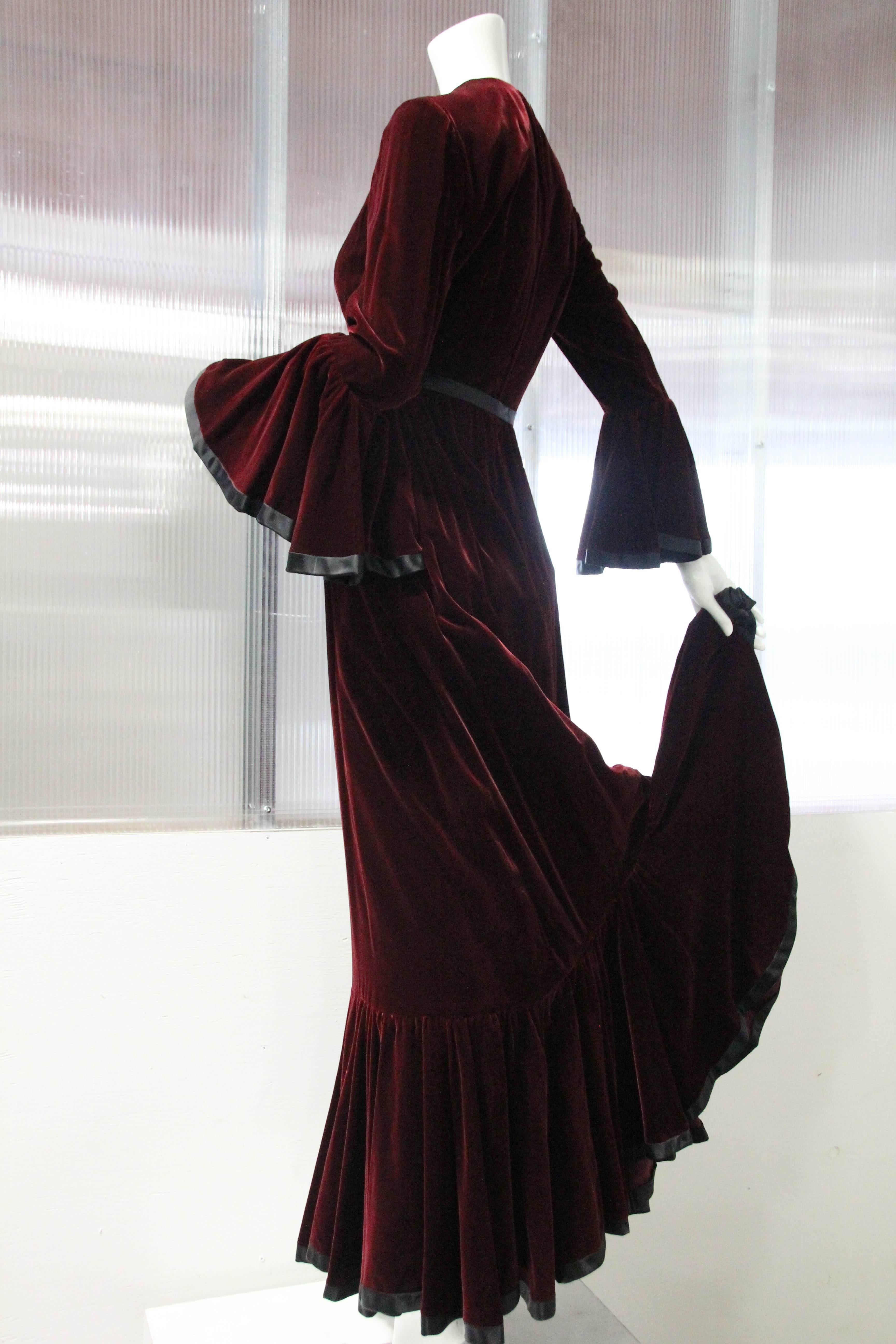 burgundy velvet long dress