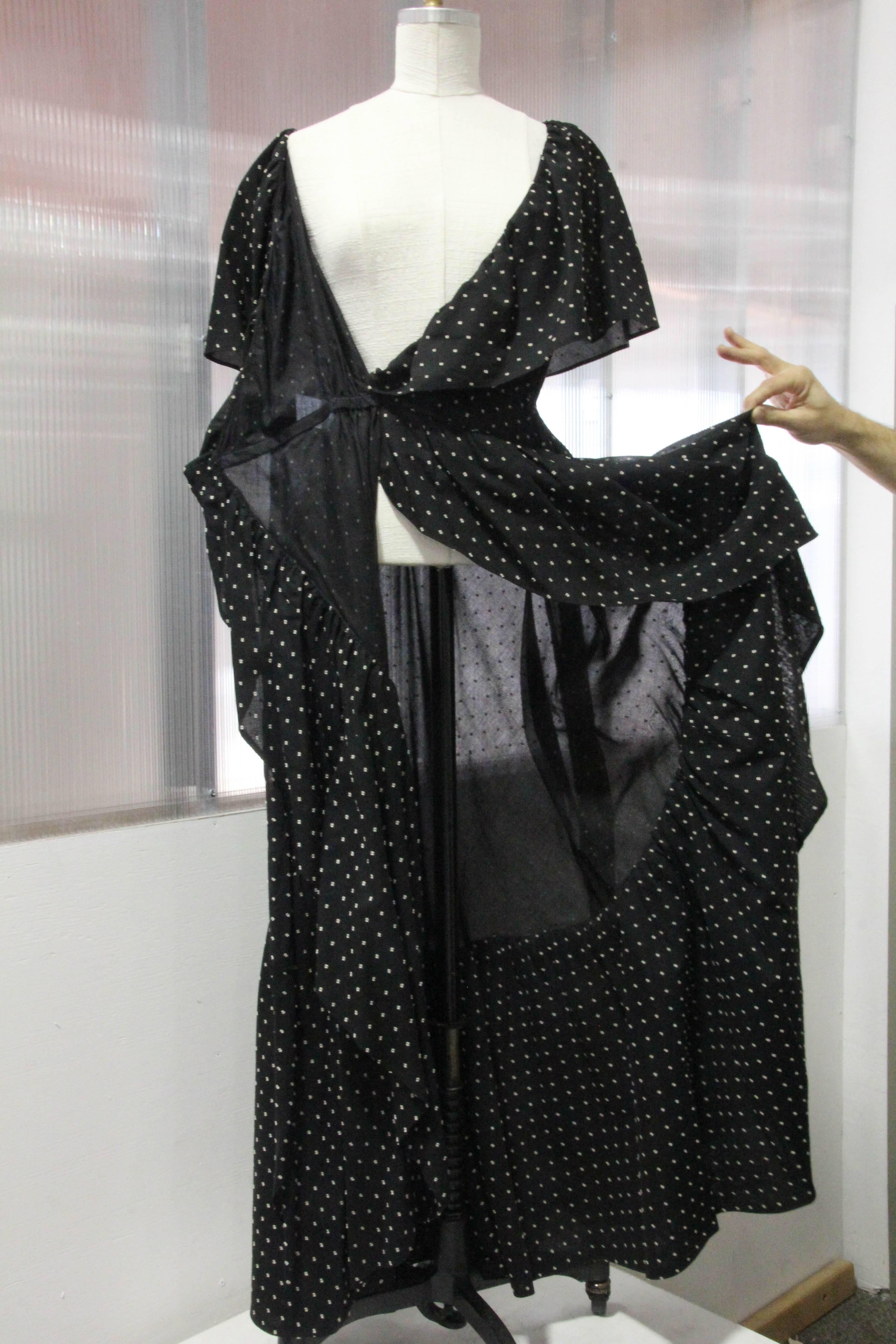 1980s Halston Dotted Cotton Voile Wrap Gown with Ruffled Collar and Leg Slit 4