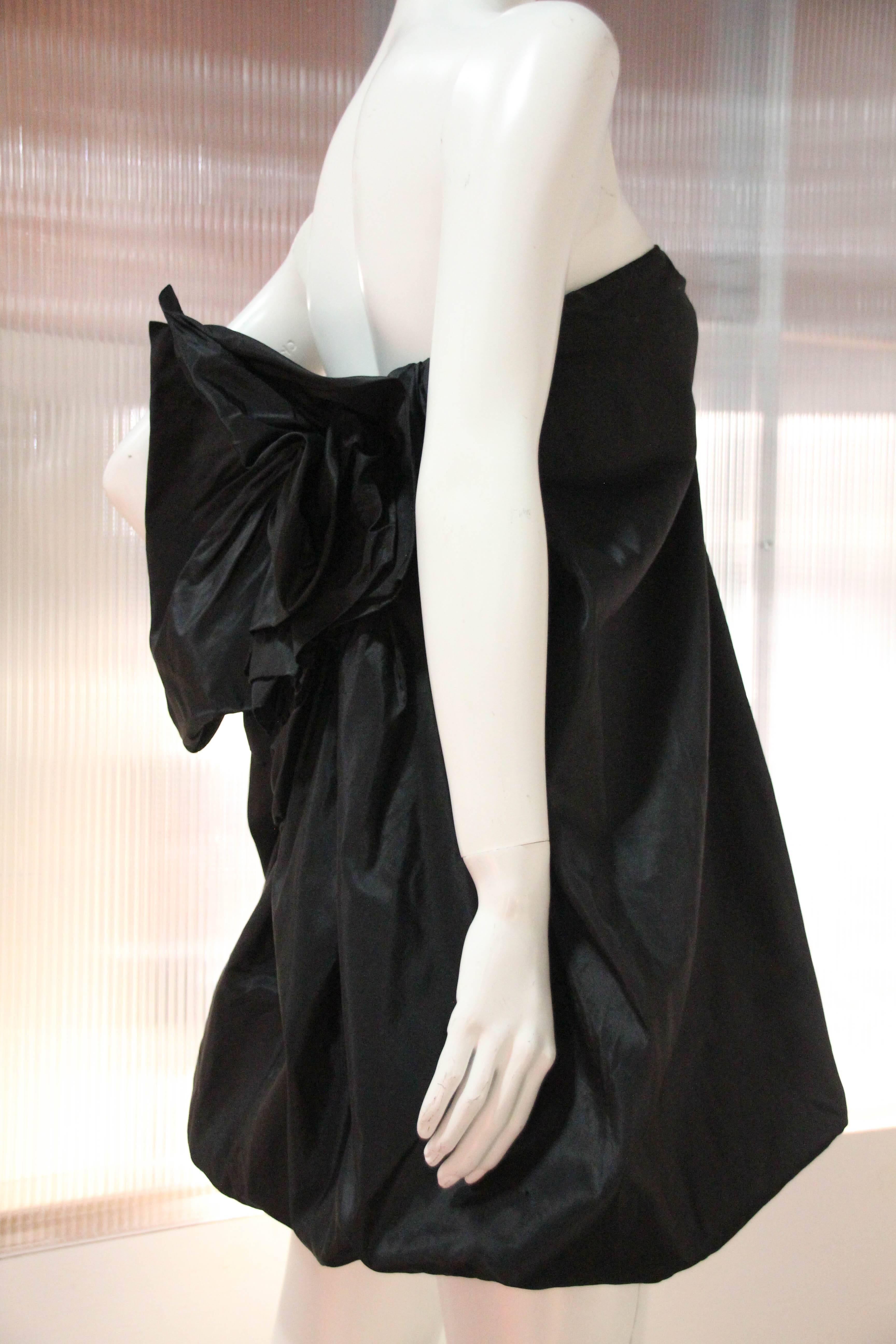 Early 1980s Yves Saint Laurent Black Silk Taffeta Strapless Bubble Mini Dress  In Excellent Condition In Gresham, OR