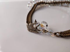 1960s Josef Morton Serpentine Chain Necklace w Crystal Waterfall Bib & Earrings