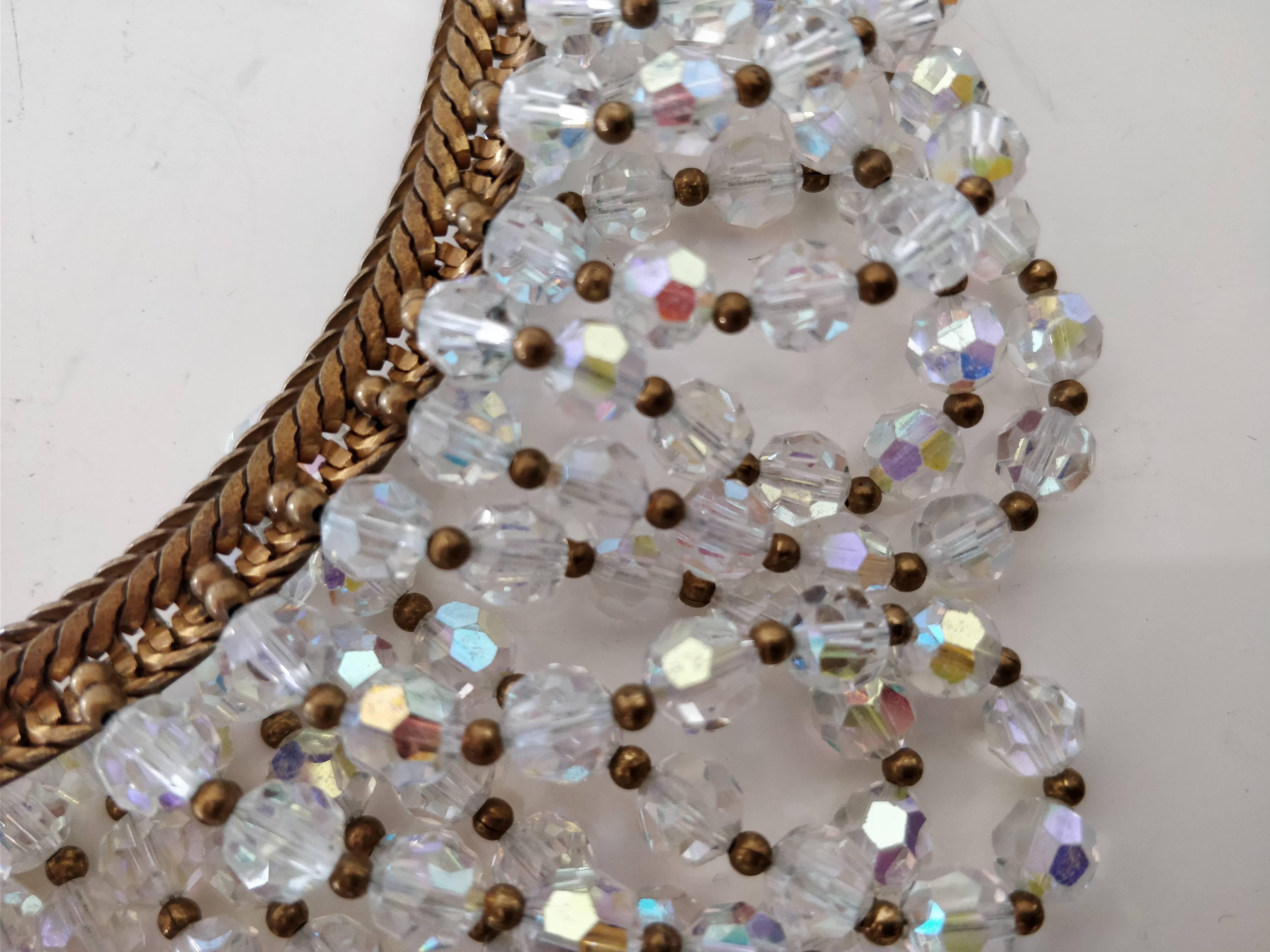 Women's 1960s Josef Morton Serpentine Chain Necklace w Crystal Waterfall Bib & Earrings