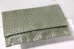 Loewe Moss Green Ostrich Leather Envelope Clutch, 1970s