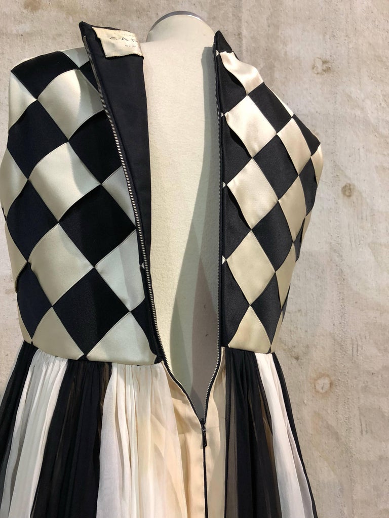 1960s Sarmi Black and White Harlequin Silk Ribbon and Chiffon Evening ...