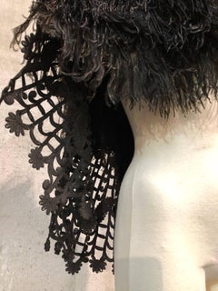 Victorian-Style Black Ostrich Feather & Tape-Lace Caplet