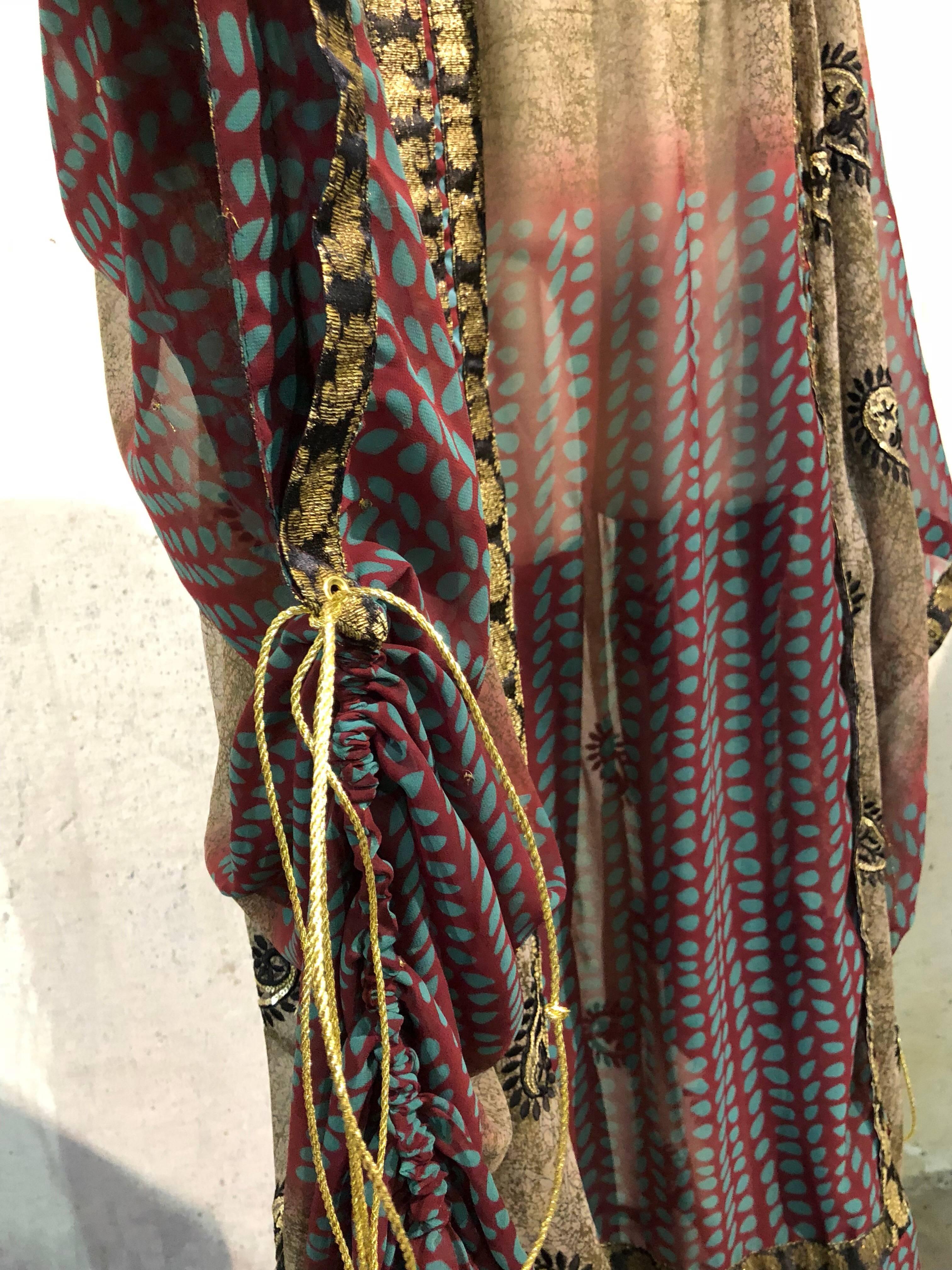 Custom-Made Thea Porter-Inspired Kaftan of Silk Sari Fabric w/Gold Draw Strings 1