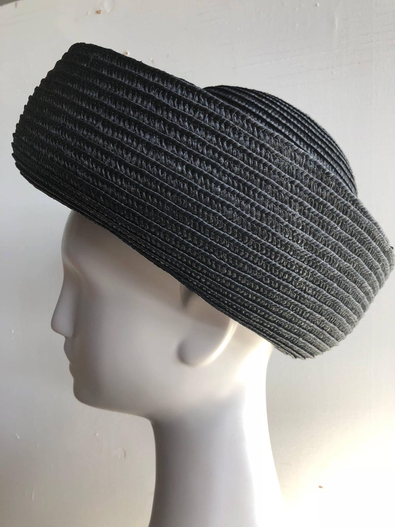 Women's Maison Mendessolle Black Straw Hepburn Style Hat, 1960s  For Sale