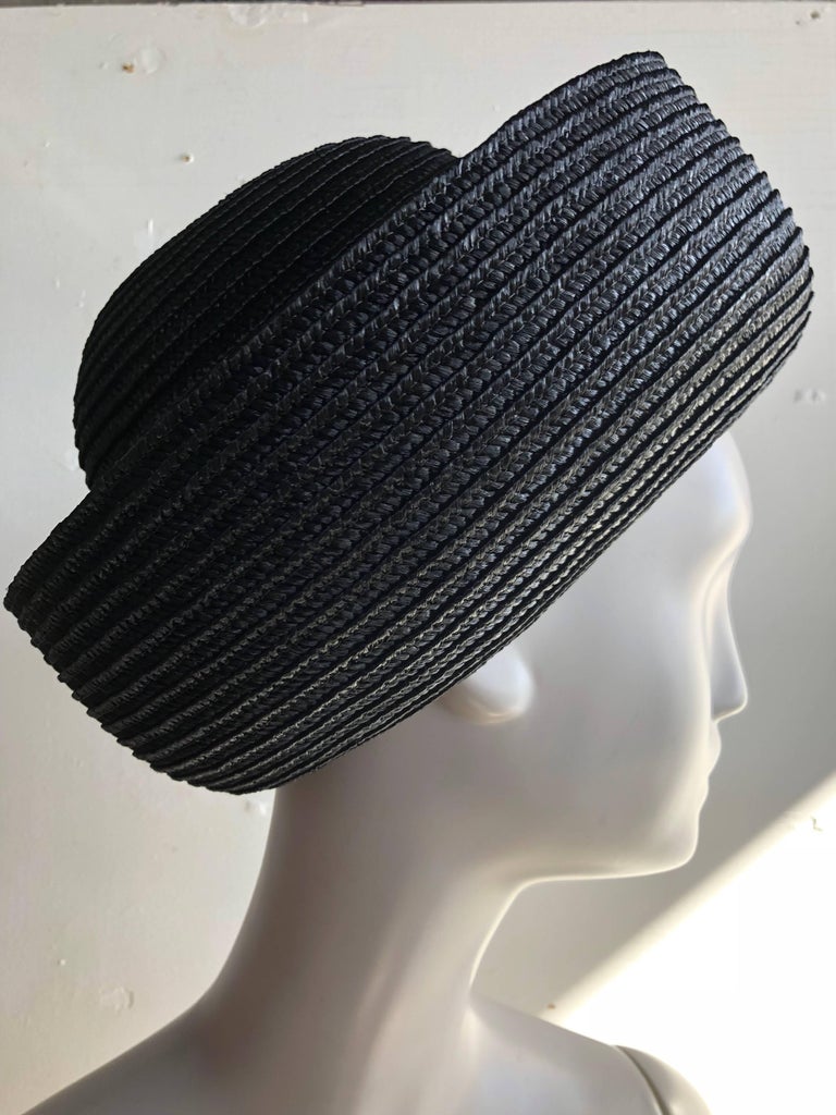 Maison Mendessolle Black Straw Hepburn Style Hat, 1960s  For Sale 1