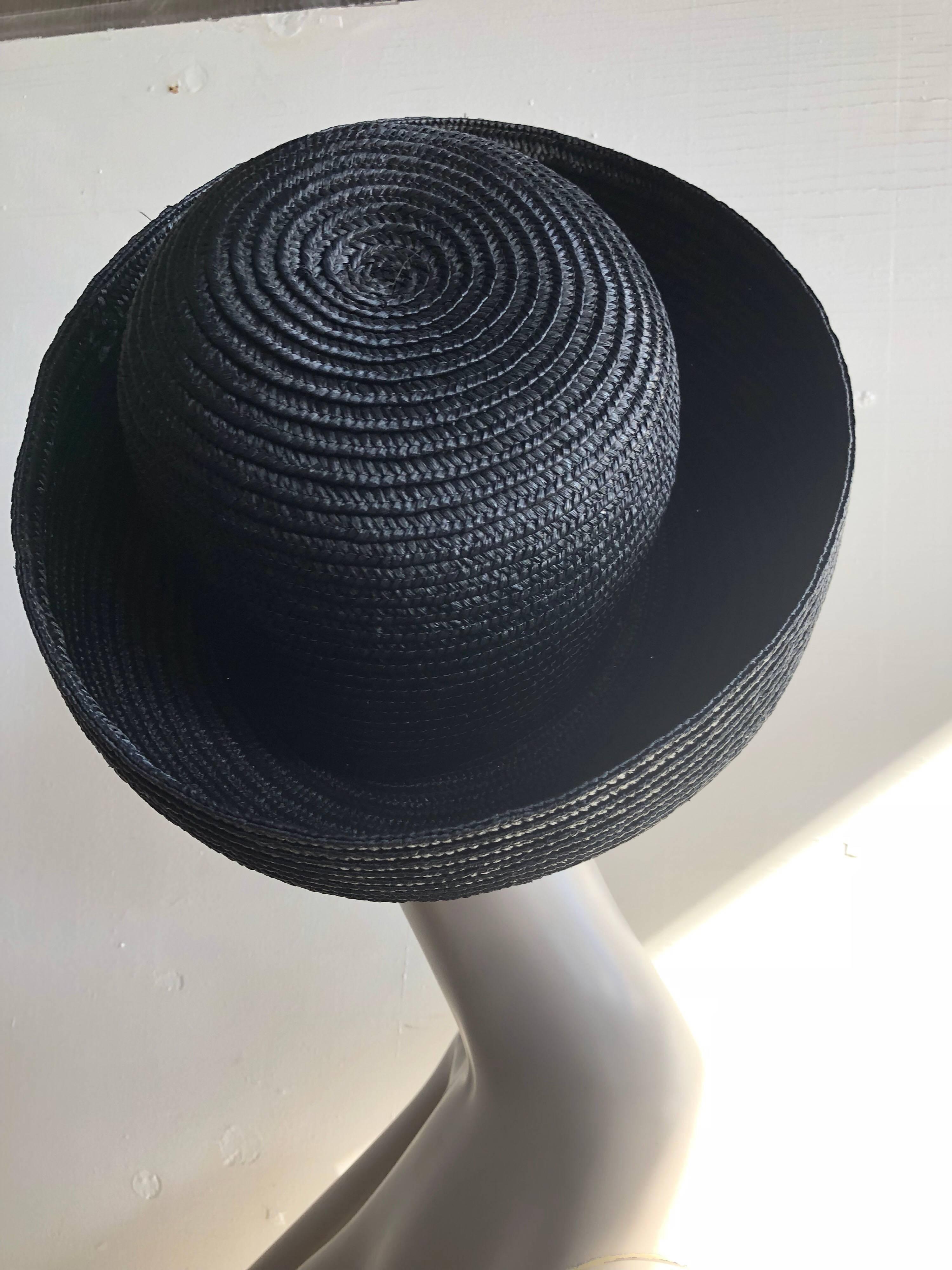 Women's Maison Mendessolle Black Straw Hepburn Style Hat, 1960s 