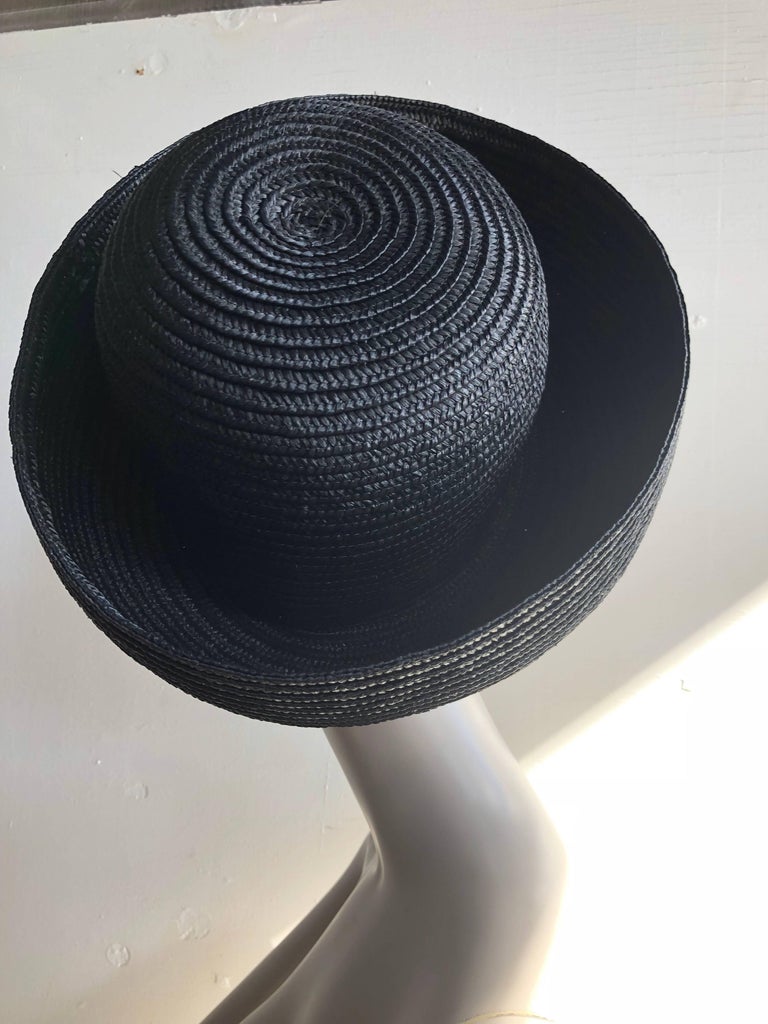Maison Mendessolle Black Straw Hepburn Style Hat, 1960s  For Sale 3