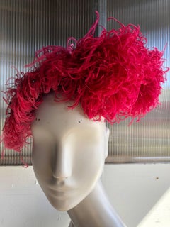 John-Frederics Custom Tilt Hat in Fuchsia Silk Satin and Curled Feathers, 1940s