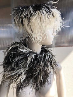 William J. Black And White Ostrich Feather Saucer Style Hat With Boa, 1950s