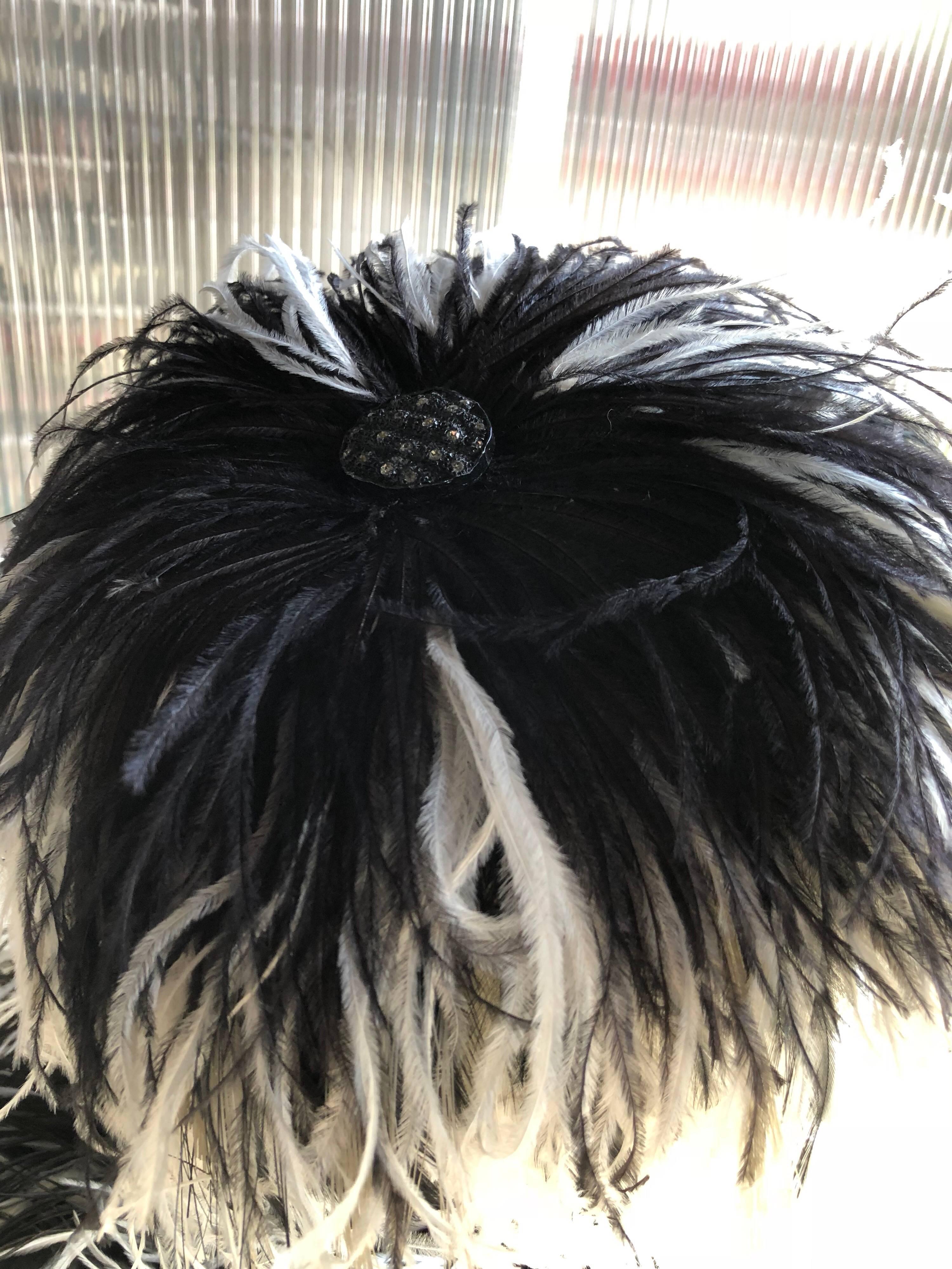 William J. Black And White Ostrich Feather Saucer Style Hat With Boa ...
