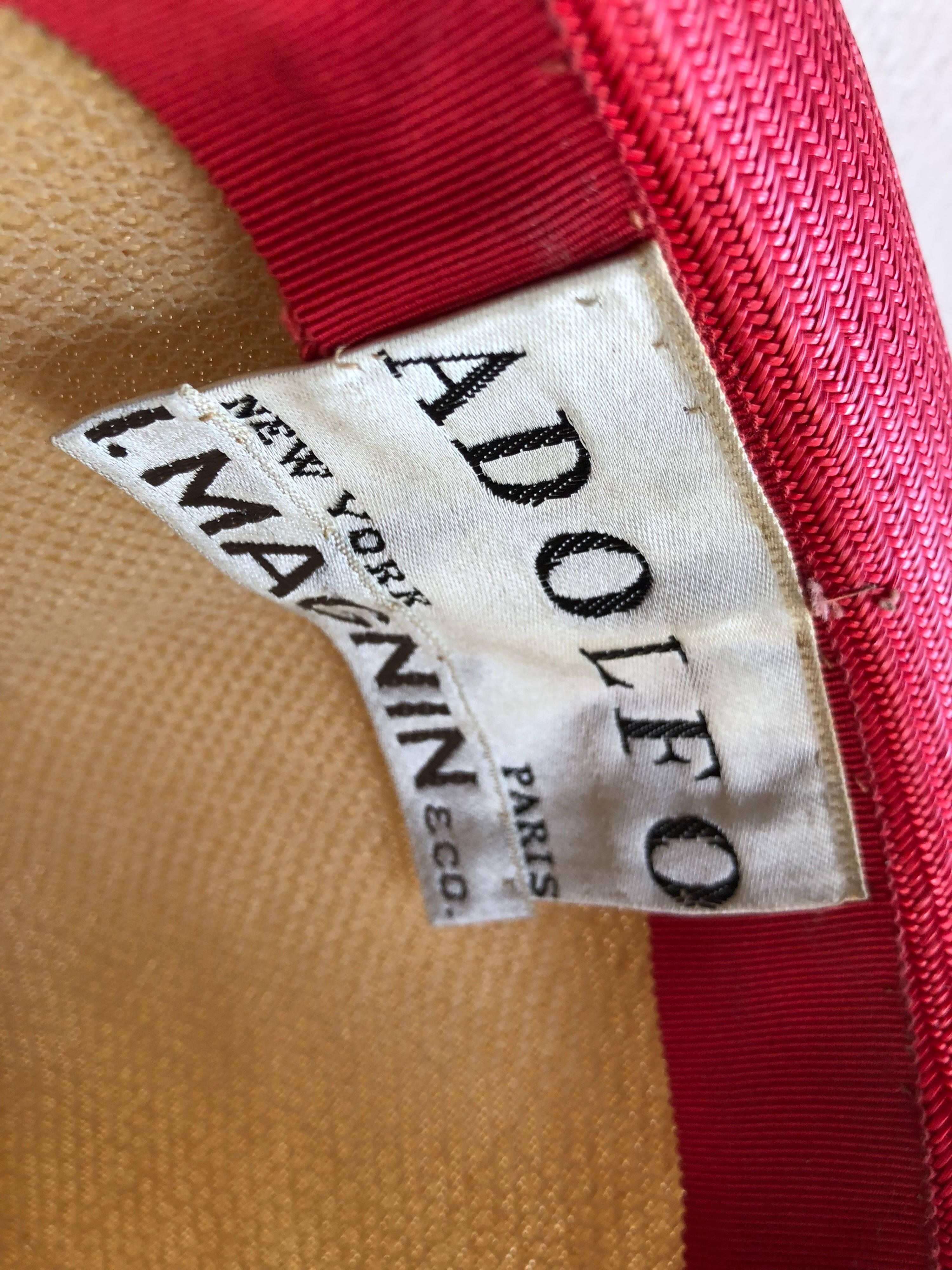 1970s Adolfo Two-Tone Natural And Red Straw Safari-Style Fedora W/ Creased Crown 3