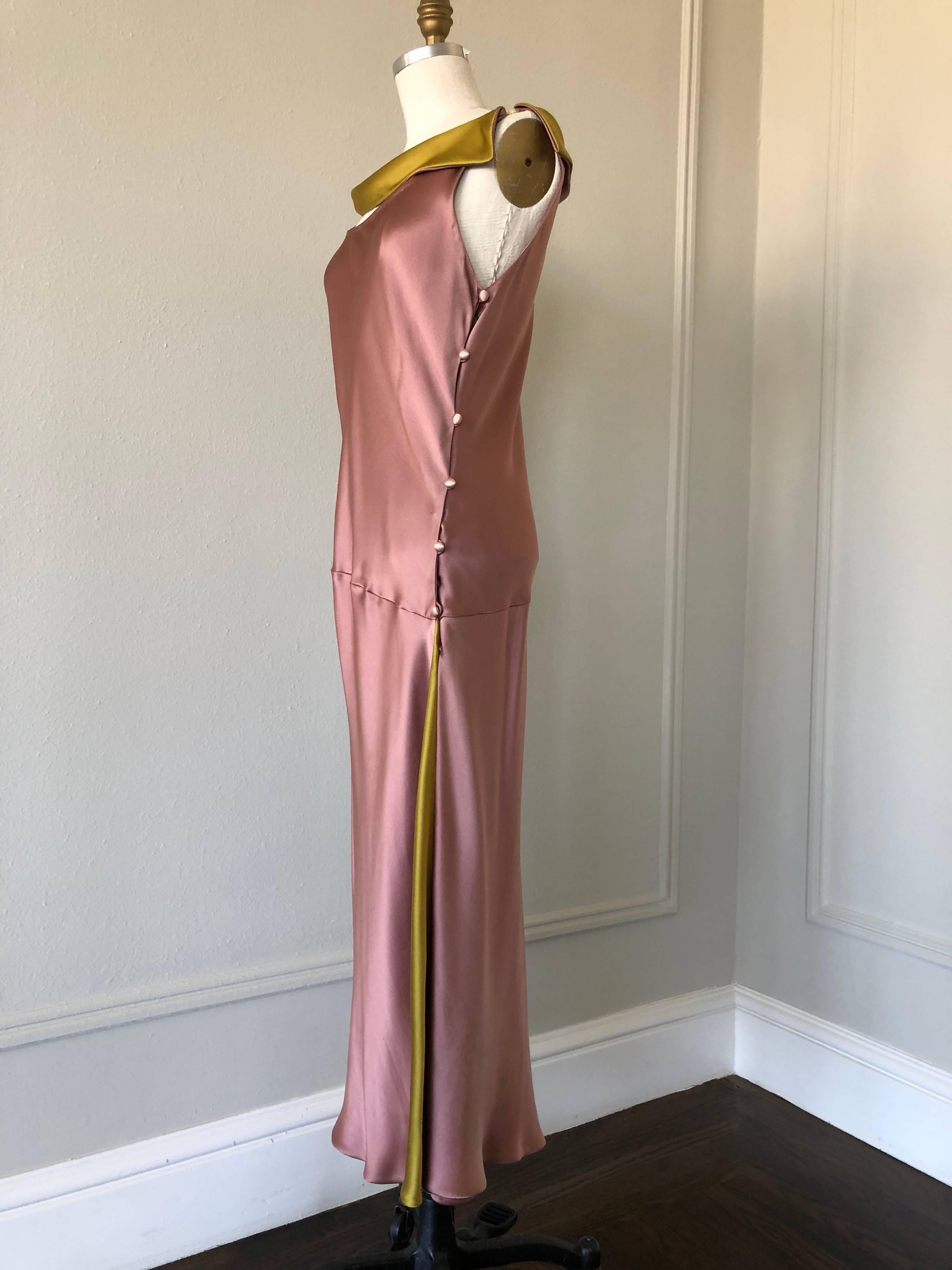 Brown 1990s Bill Blass 2 Tone Silk Charmeuse Dress In Mauve and Burnished Gold For Sale