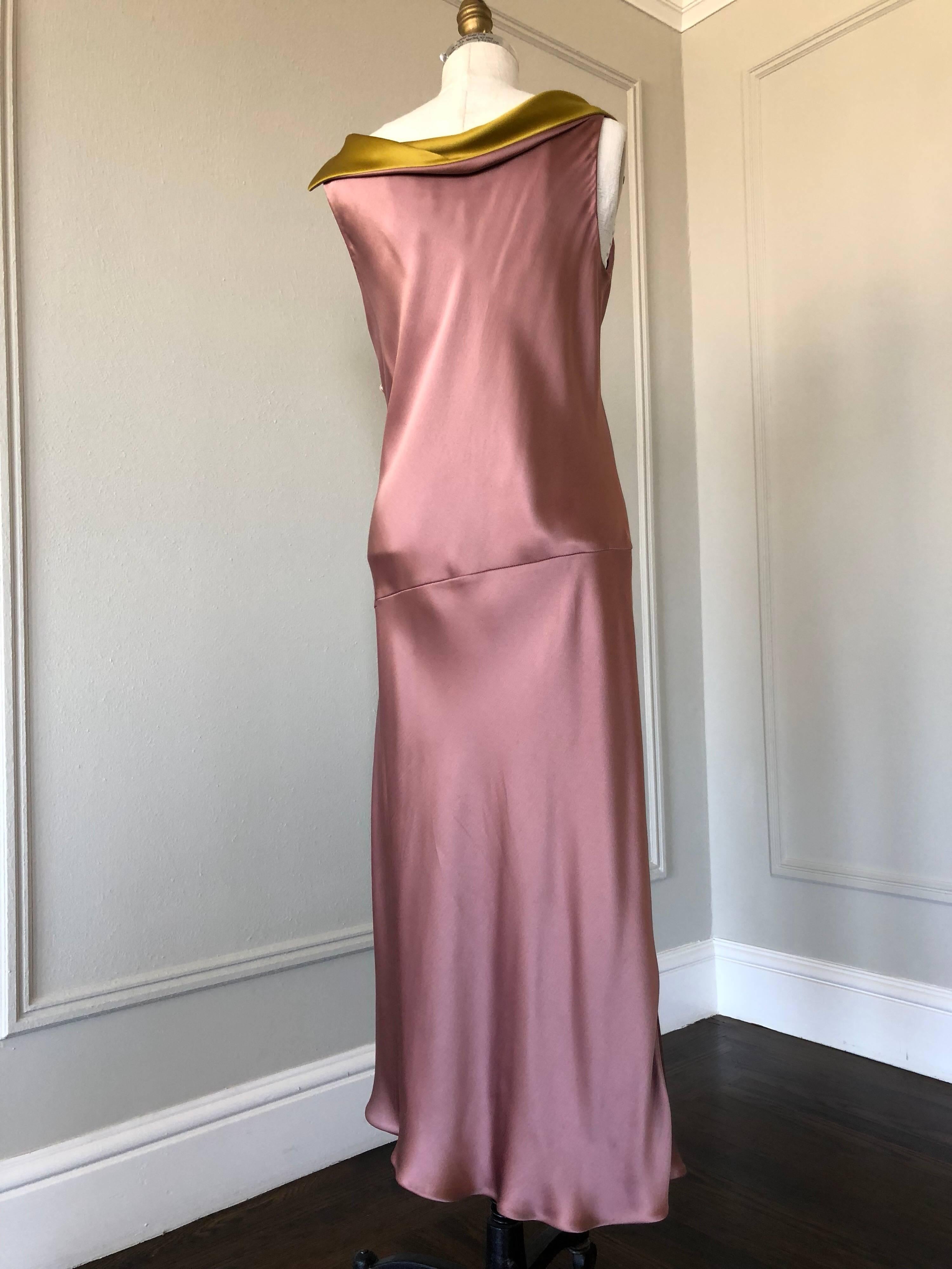 1990s Bill Blass 2 Tone Silk Charmeuse Dress In Mauve and Burnished Gold In Excellent Condition For Sale In Gresham, OR