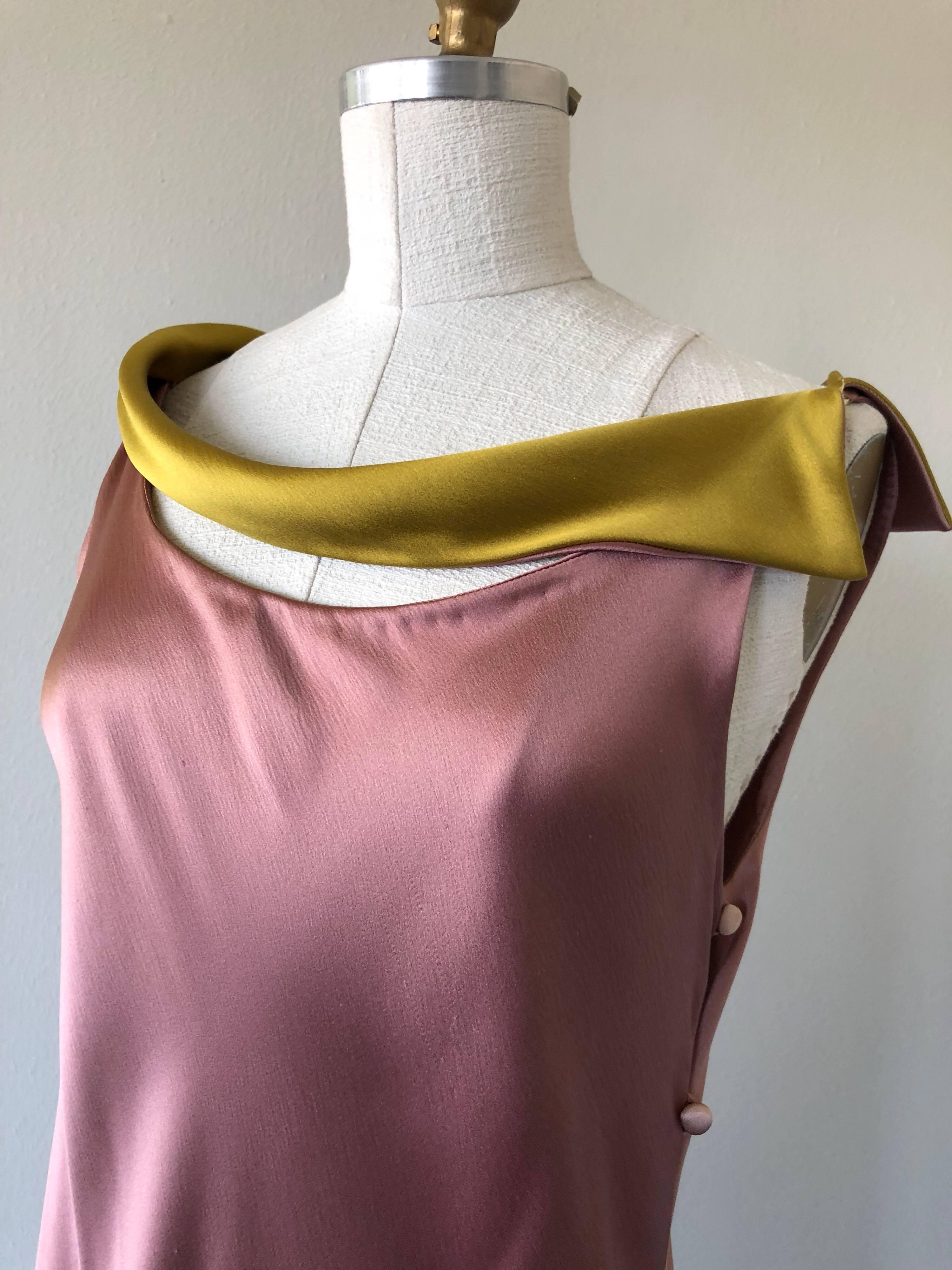 Women's 1990s Bill Blass 2 Tone Silk Charmeuse Dress In Mauve and Burnished Gold For Sale