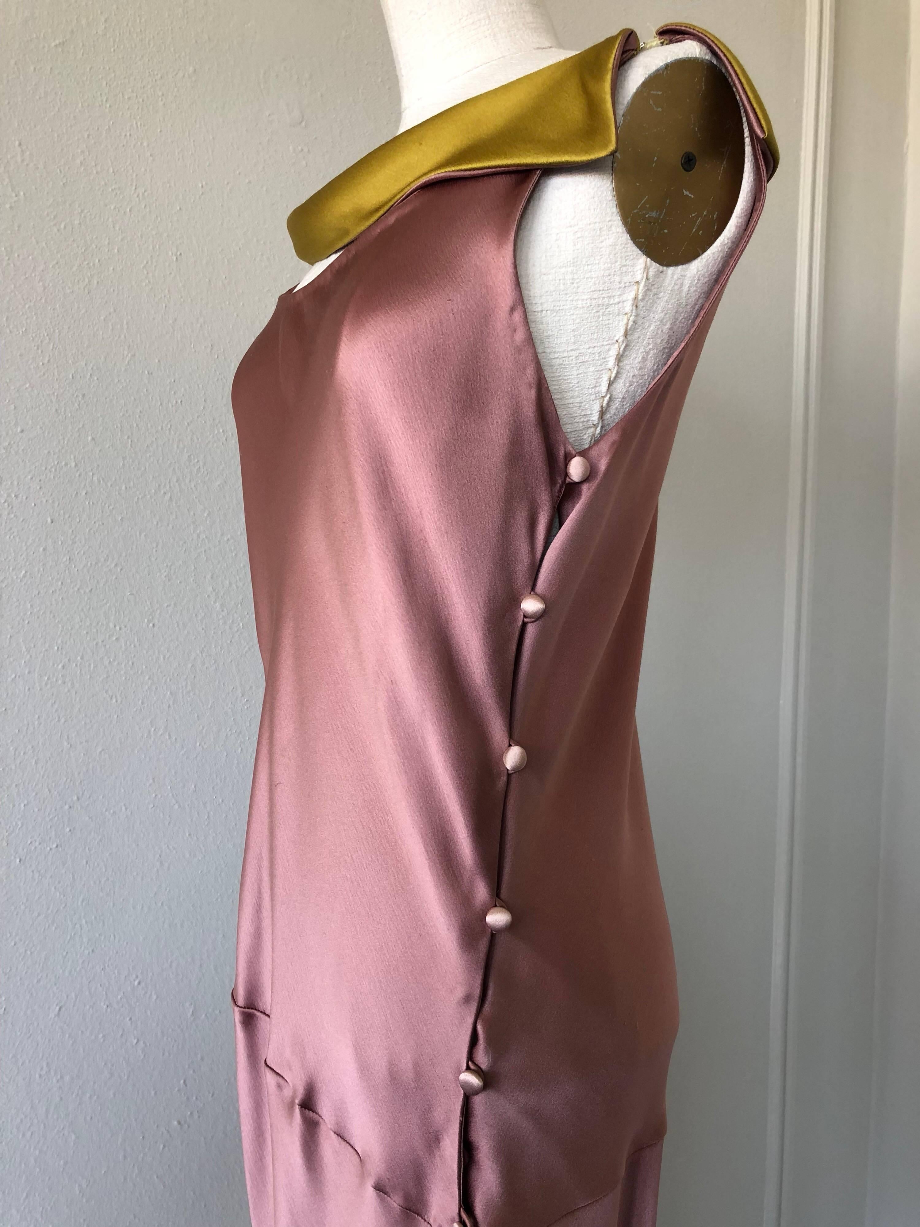 1990s Bill Blass 2 Tone Silk Charmeuse Dress In Mauve and Burnished Gold For Sale 1