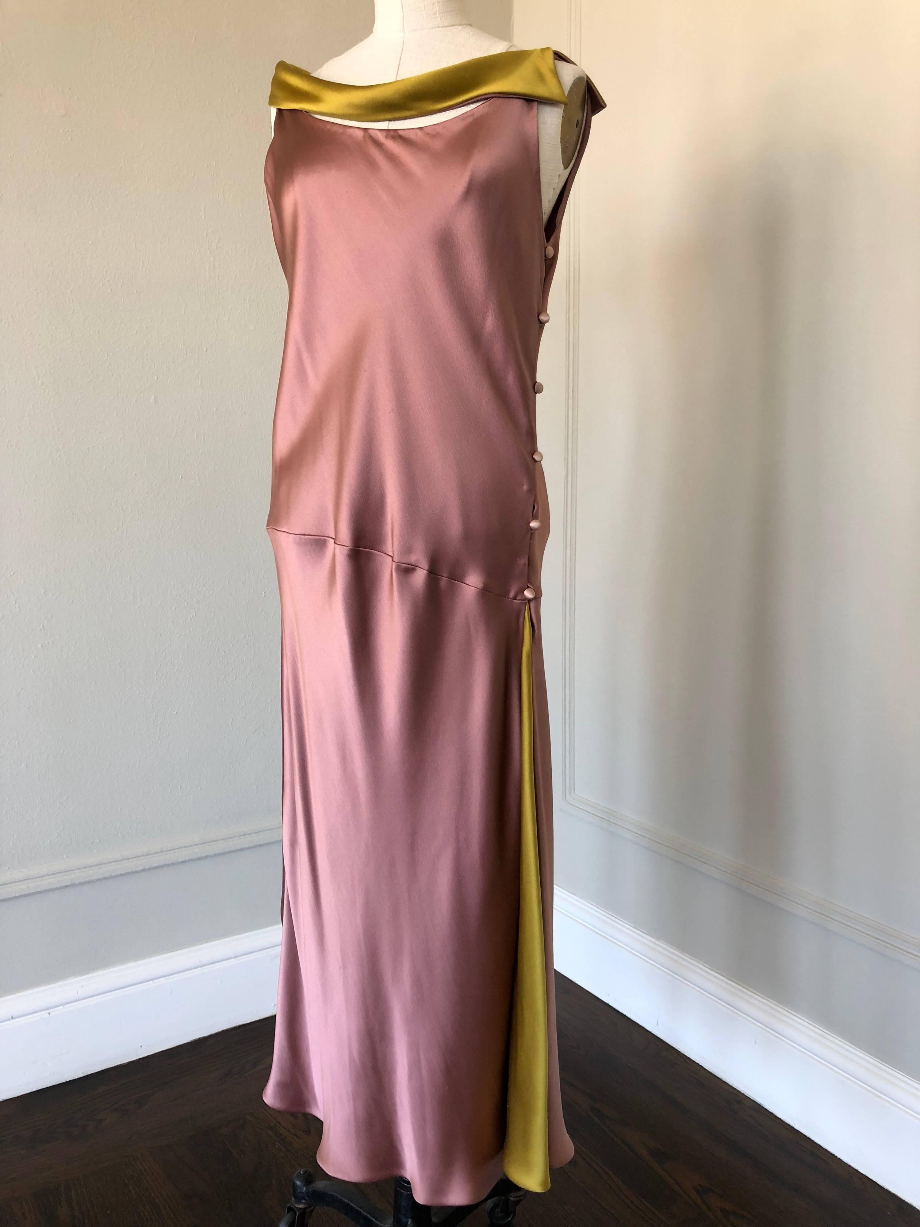 1990s Bill Blass 2 Tone Silk Charmeuse Dress In Mauve and Burnished Gold For Sale 2