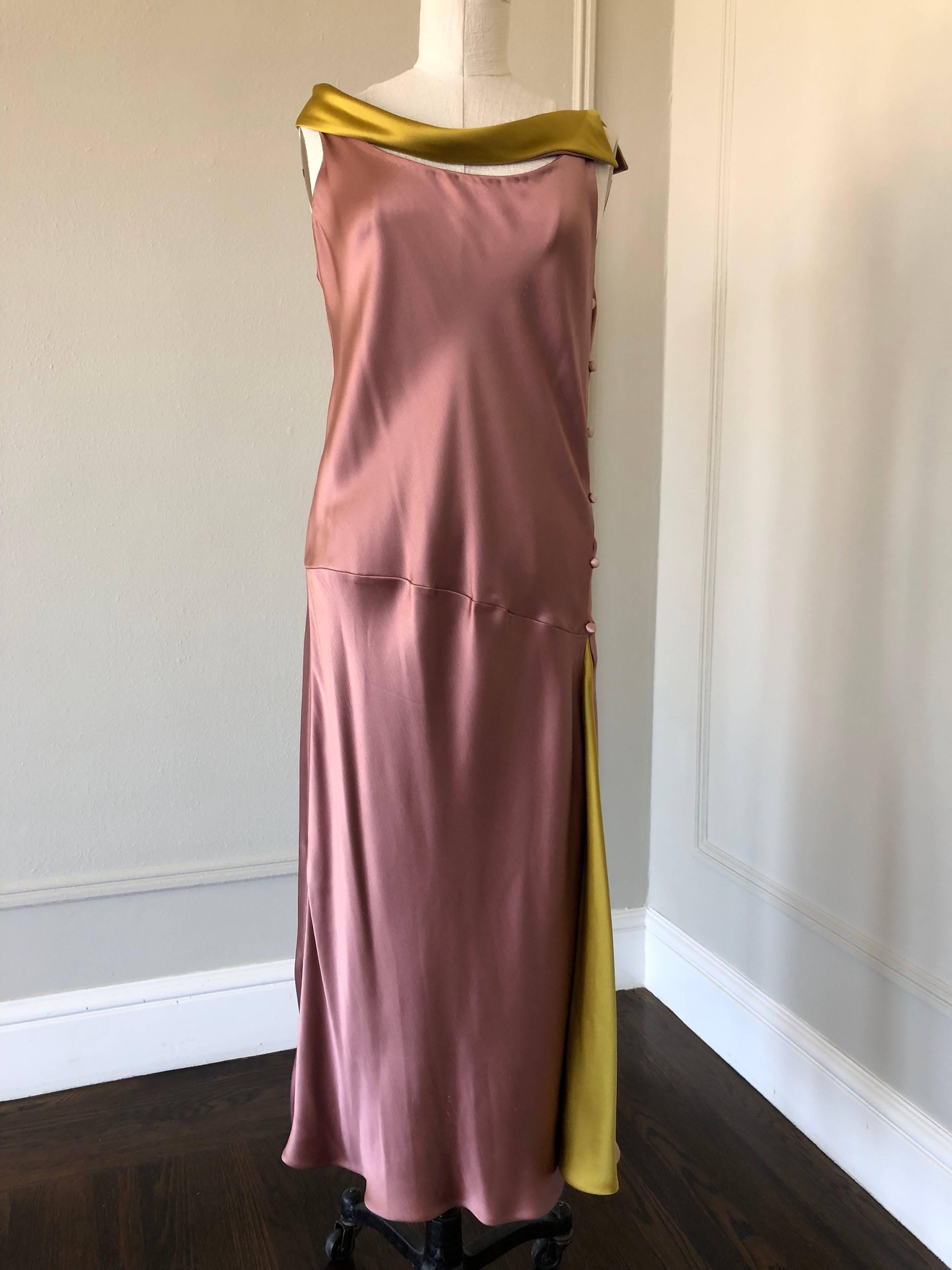 1990s Bill Blass 2 Tone Silk Charmeuse Dress In Mauve and Burnished Gold For Sale 3